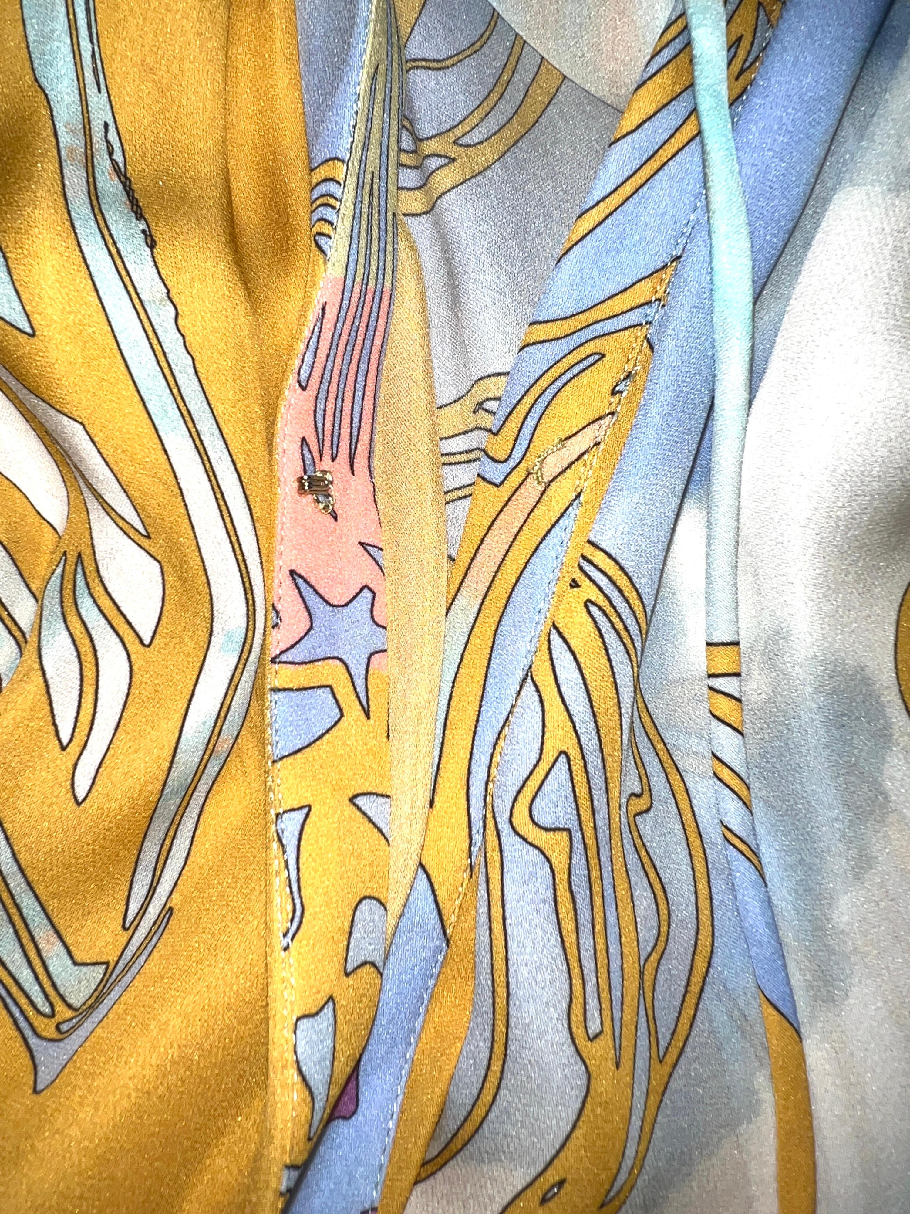 Beige NEW Emilio Pucci Pastels Tie Dye Silk Print Star Dress 44 For Sale