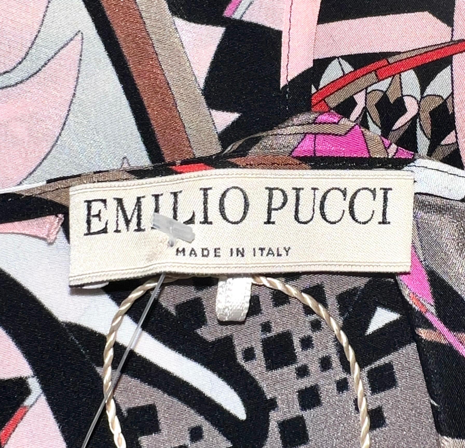 NEW Emilio Pucci Tropical Floral Animal Signature Print Silk Blouse Top 42 6