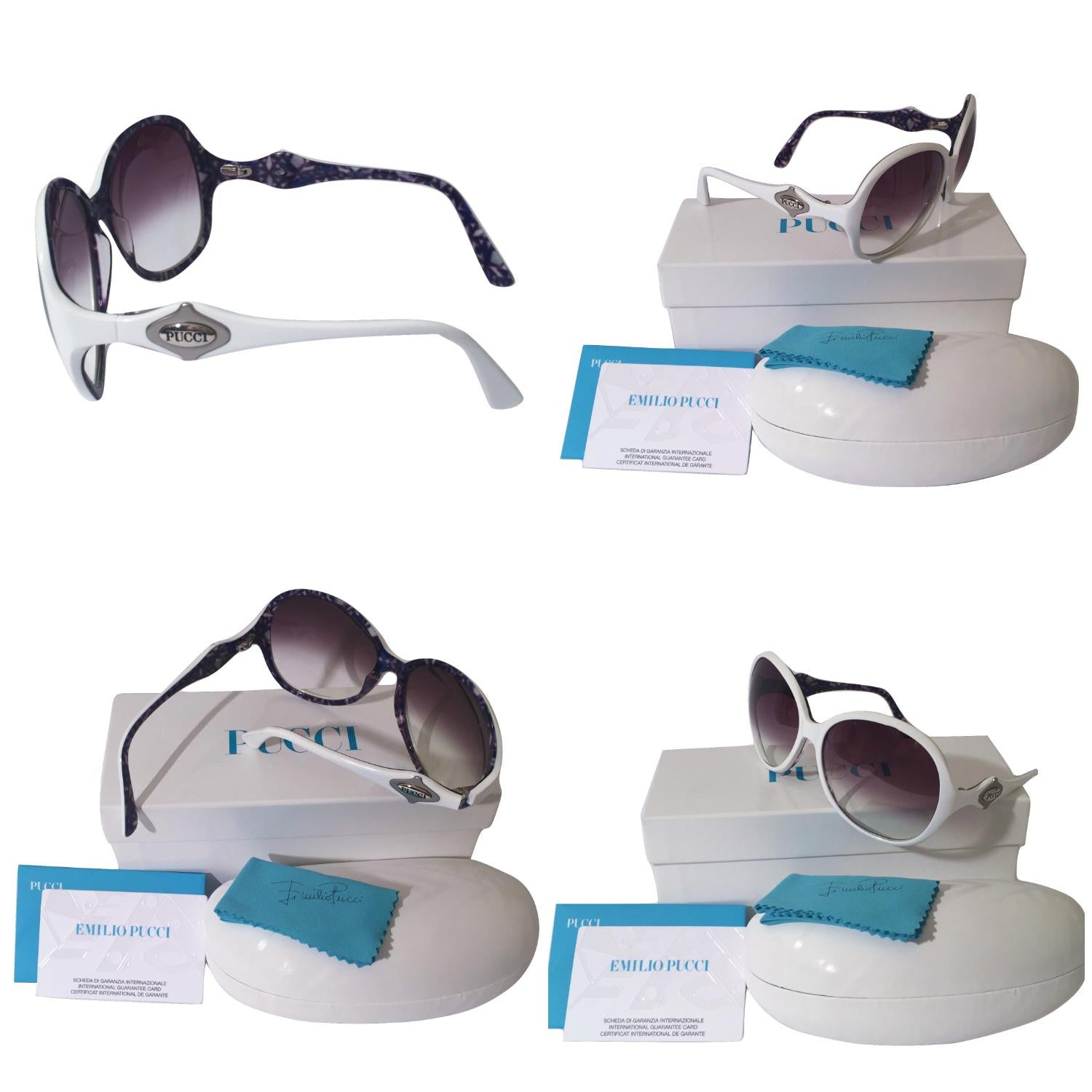 Nouveau Lunettes de soleil Emilio Pucci White Logo  Avec étui et boîte Pour femmes en vente