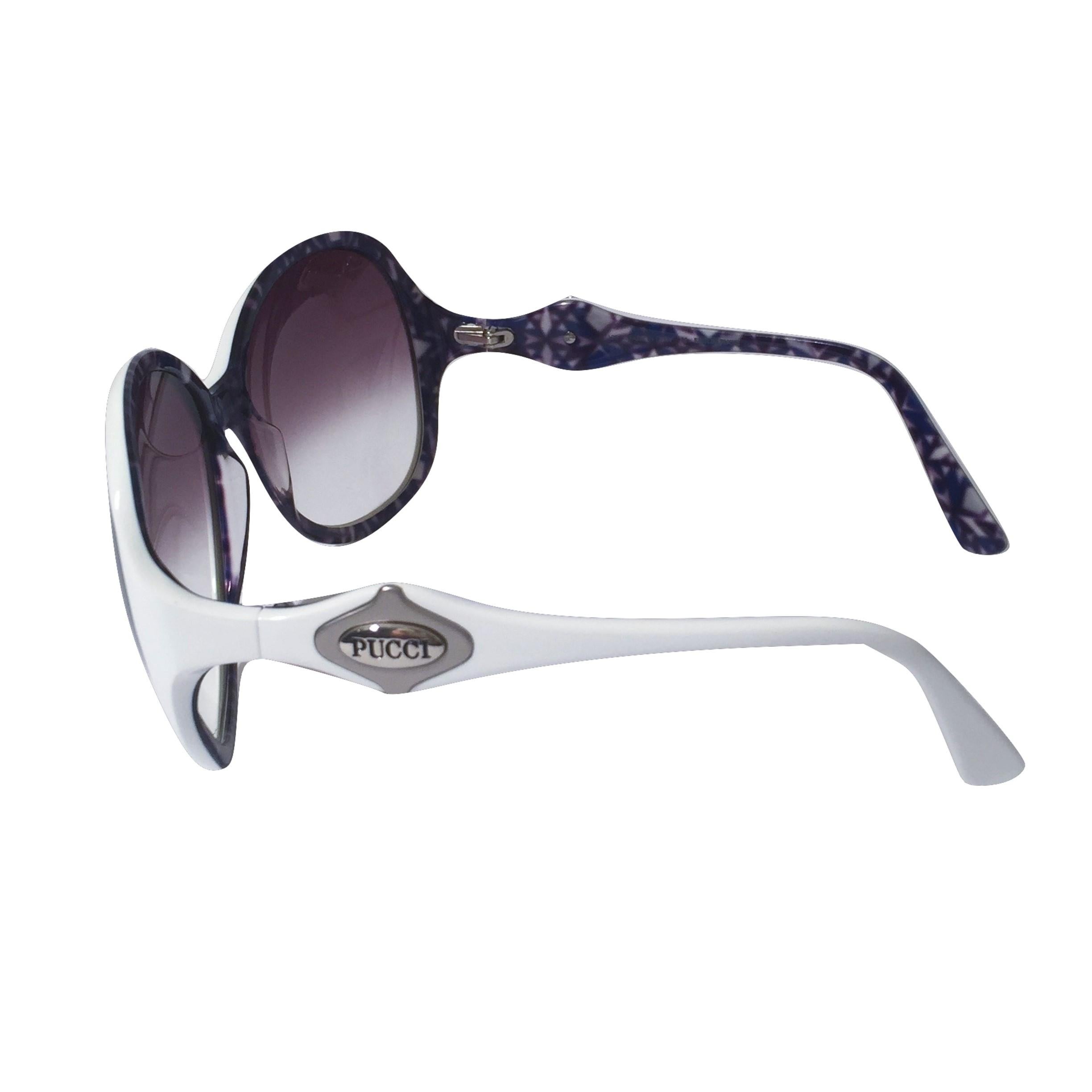 Nouveau Lunettes de soleil Emilio Pucci White Logo  Avec étui et boîte en vente 1