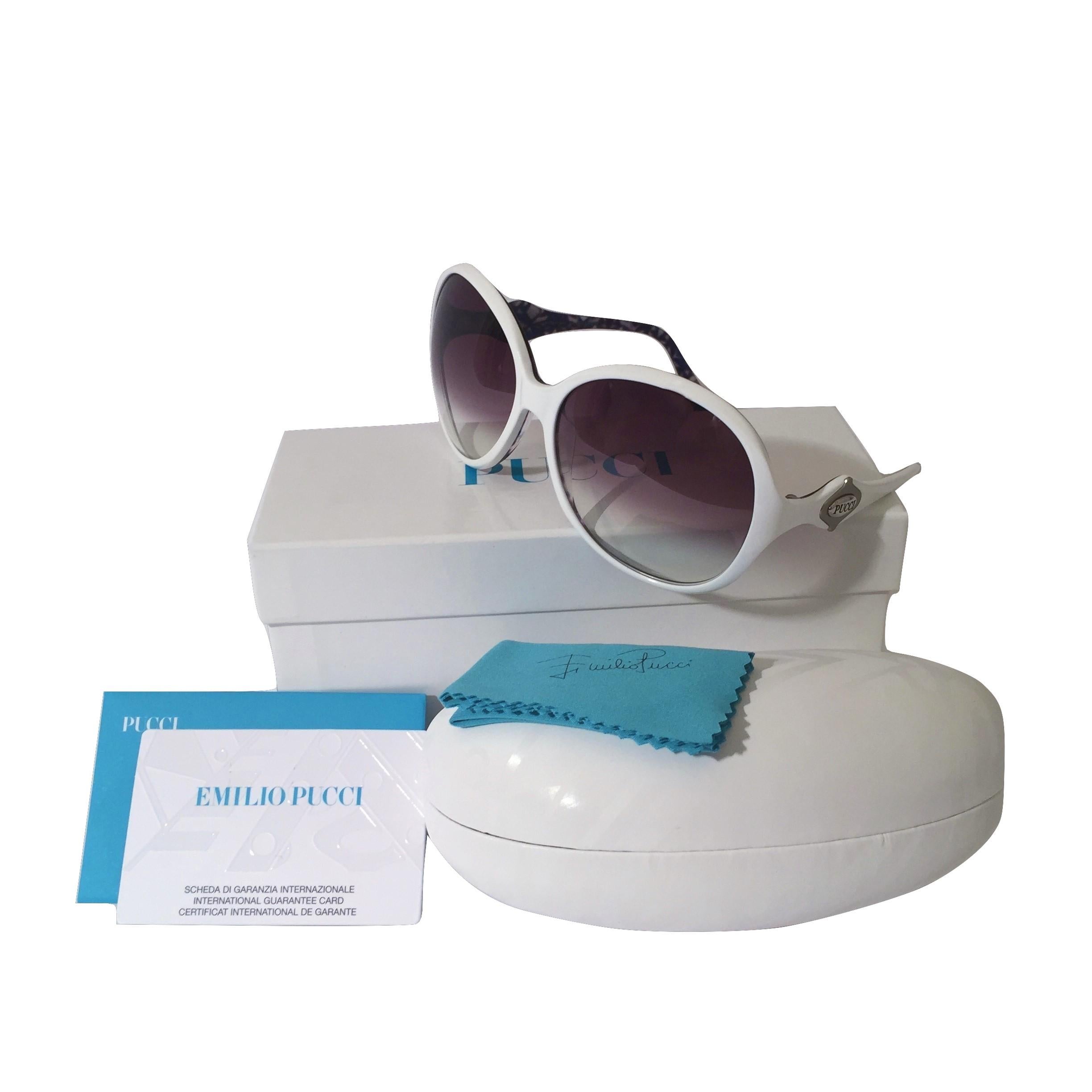 Nouveau Lunettes de soleil Emilio Pucci White Logo  Avec étui et boîte en vente 4