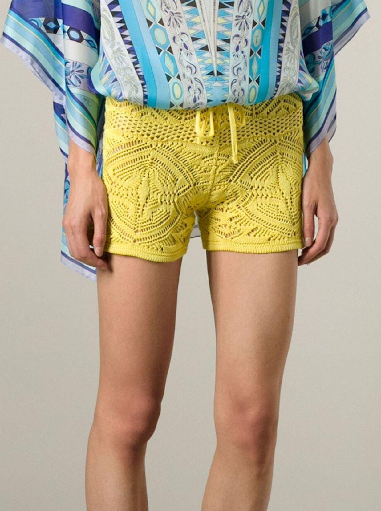 NEW Emilio Pucci Yellow Crochet Knit Shorts Hot Pants S 3