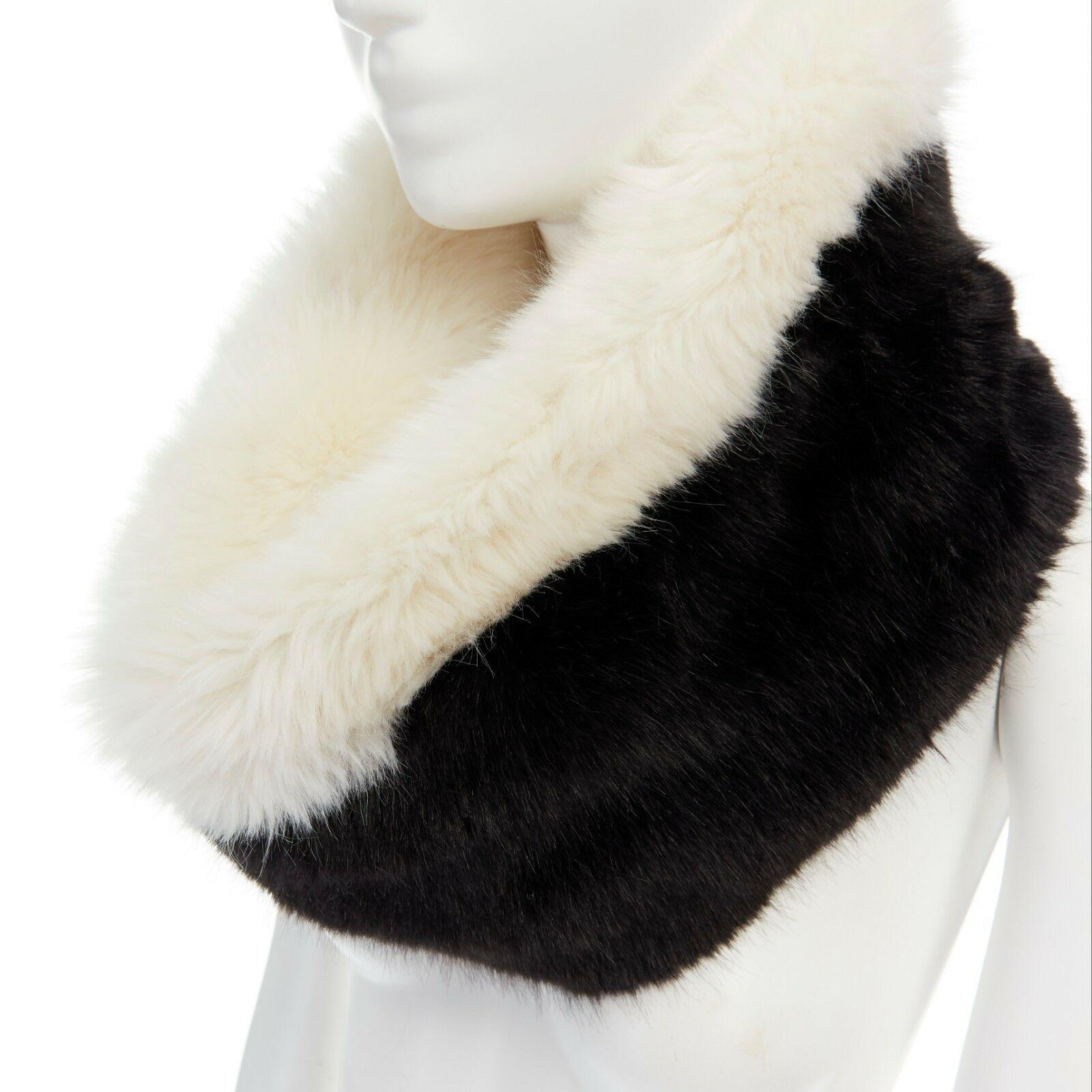 Beige new EMPORIO ARMANI black white faux fur snood circle scarf