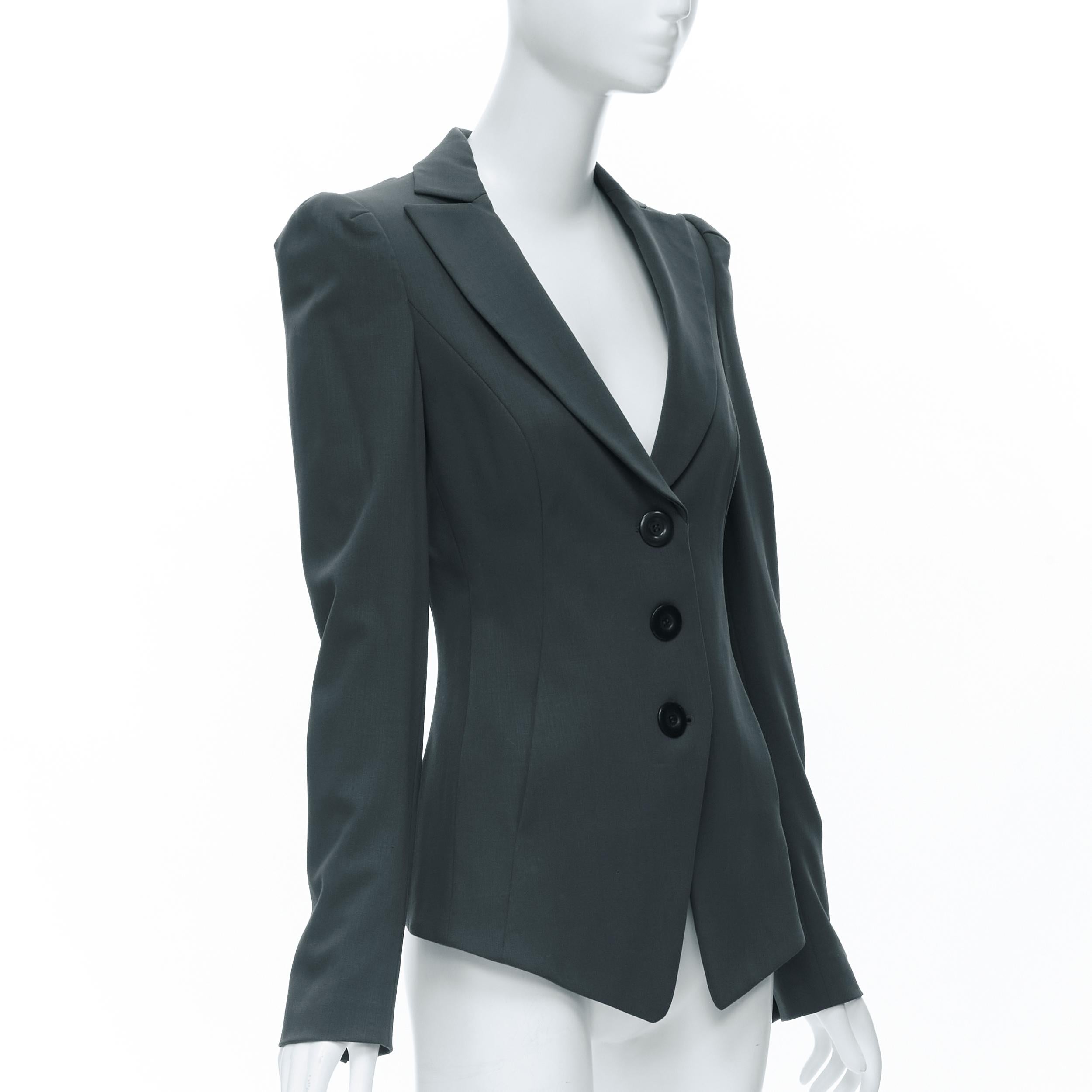 Black new EMPORIO ARMANI green wool crepe curved collar padded blazer IT40 S For Sale