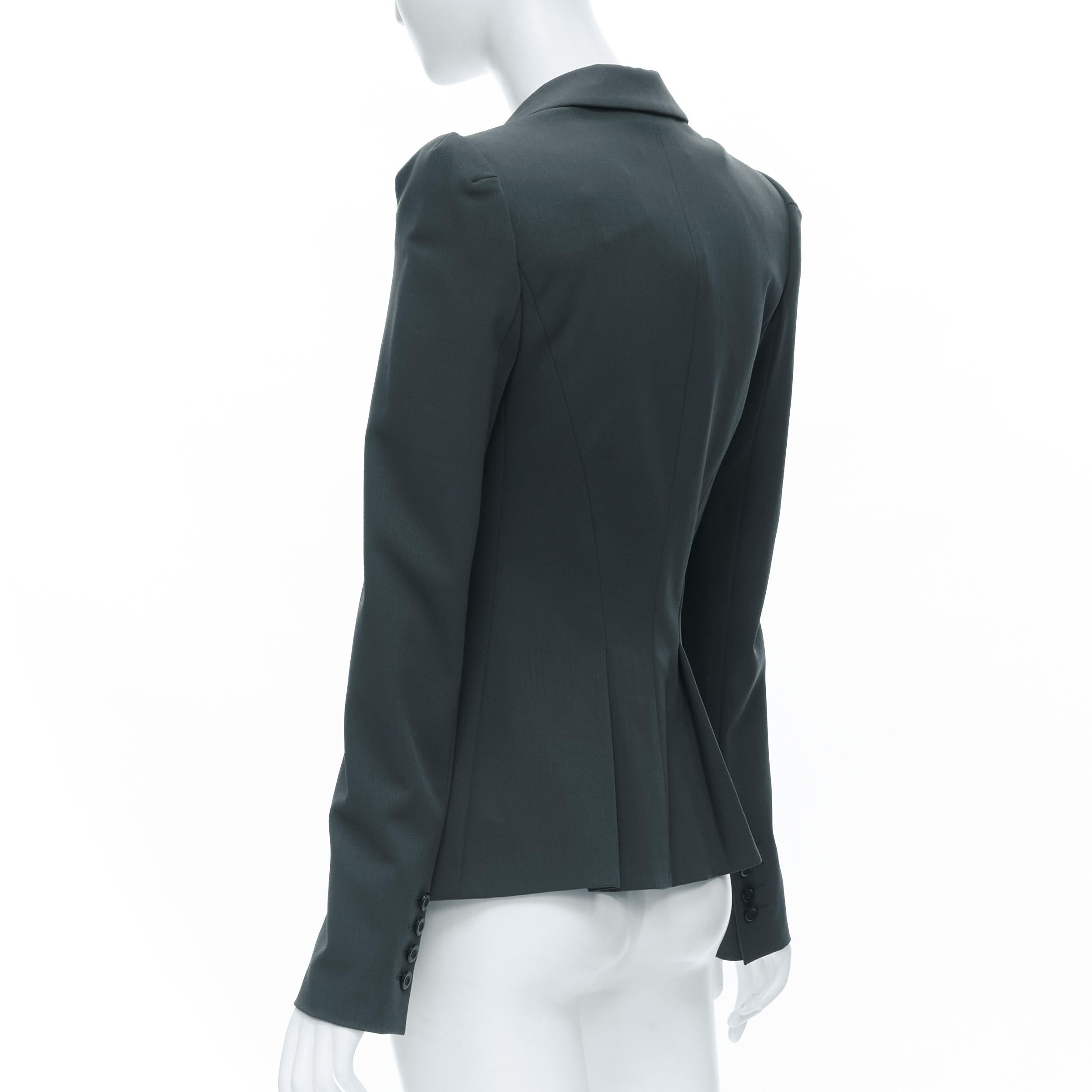 EMPORIO ARMANI - Blazer en crêpe de laine vert à col incurvé et rembourré IT40 S, neuf en vente 1