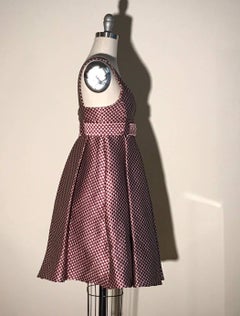 Emporio Armani Grey and Red Check A Line Pleated Dress