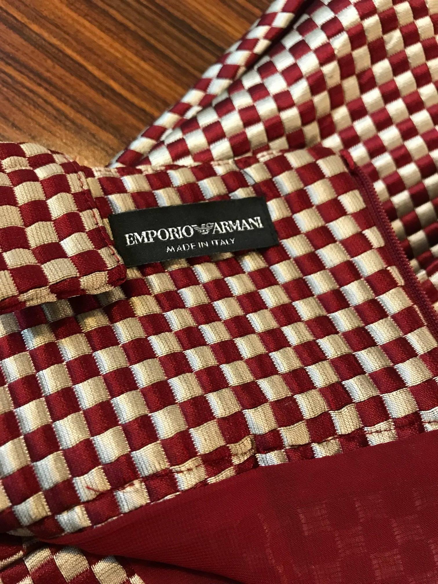 Emporio Armani Grey and Red Check A Line Pleated Dress   In New Condition In San Francisco, CA