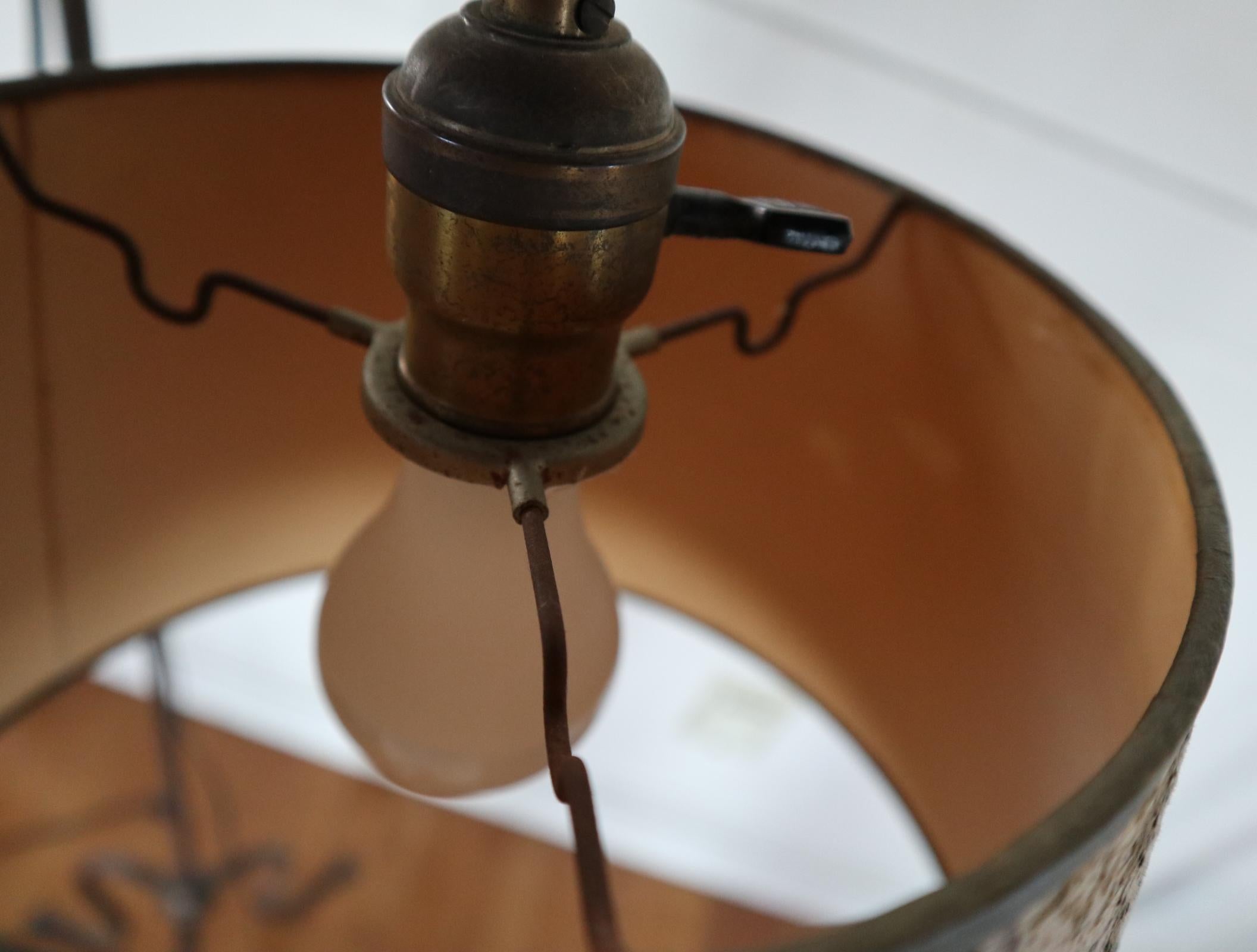 20th Century New England Cape Cod Style Antique Adjustable Wrought Iron Bridge Lamp
