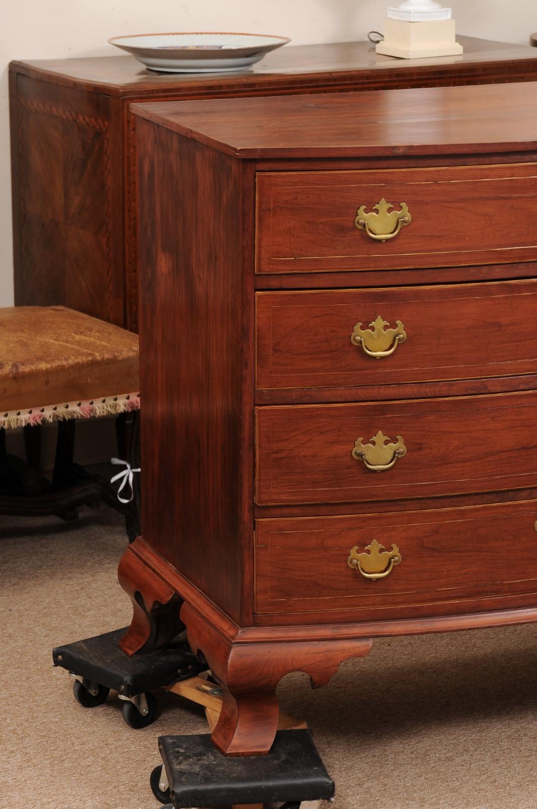 Late 18th Century  New England Cherry Bowfront Chest with Graduating 4 Drawers, String Inlay  For Sale