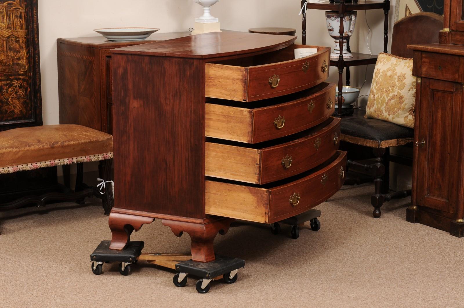  New England Cherry Bowfront Chest with Graduating 4 Drawers, String Inlay  For Sale 1
