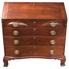 Antique New England Chippendale Cherry Oxbow Slant Front Desk, circa 1780-1800