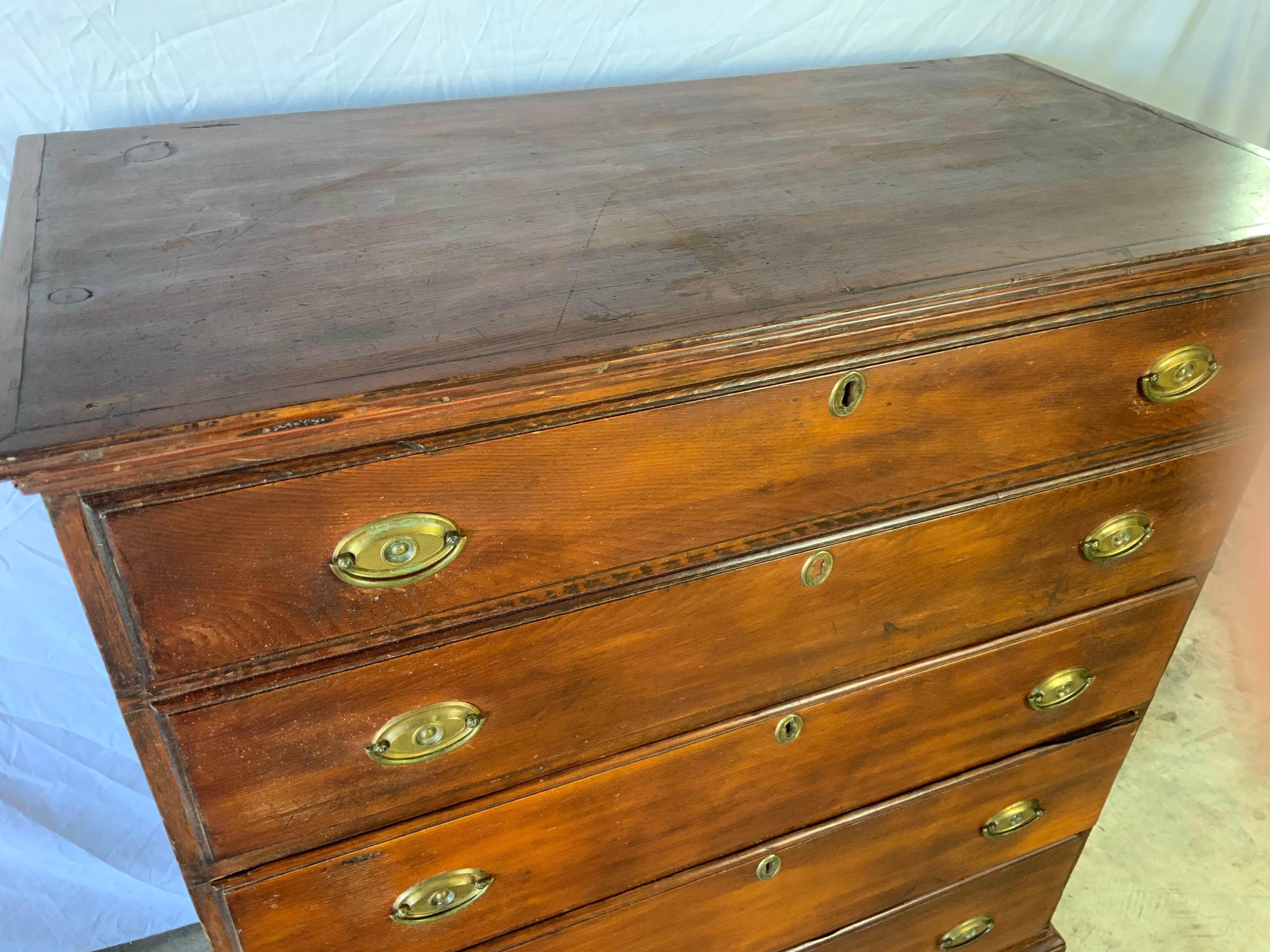 American New England Chippendale Pine Mule Chest