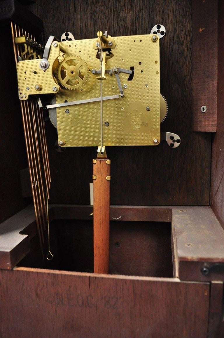 New England Clock Co. Mahogany Inlaid Grandmother Clock Case at 1stDibs