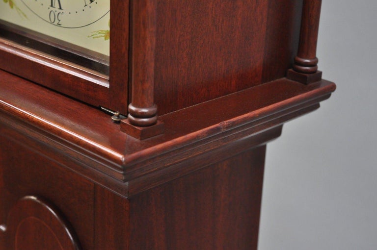 New England Clock Co. Mahogany Inlaid Grandmother Clock Case at 1stDibs
