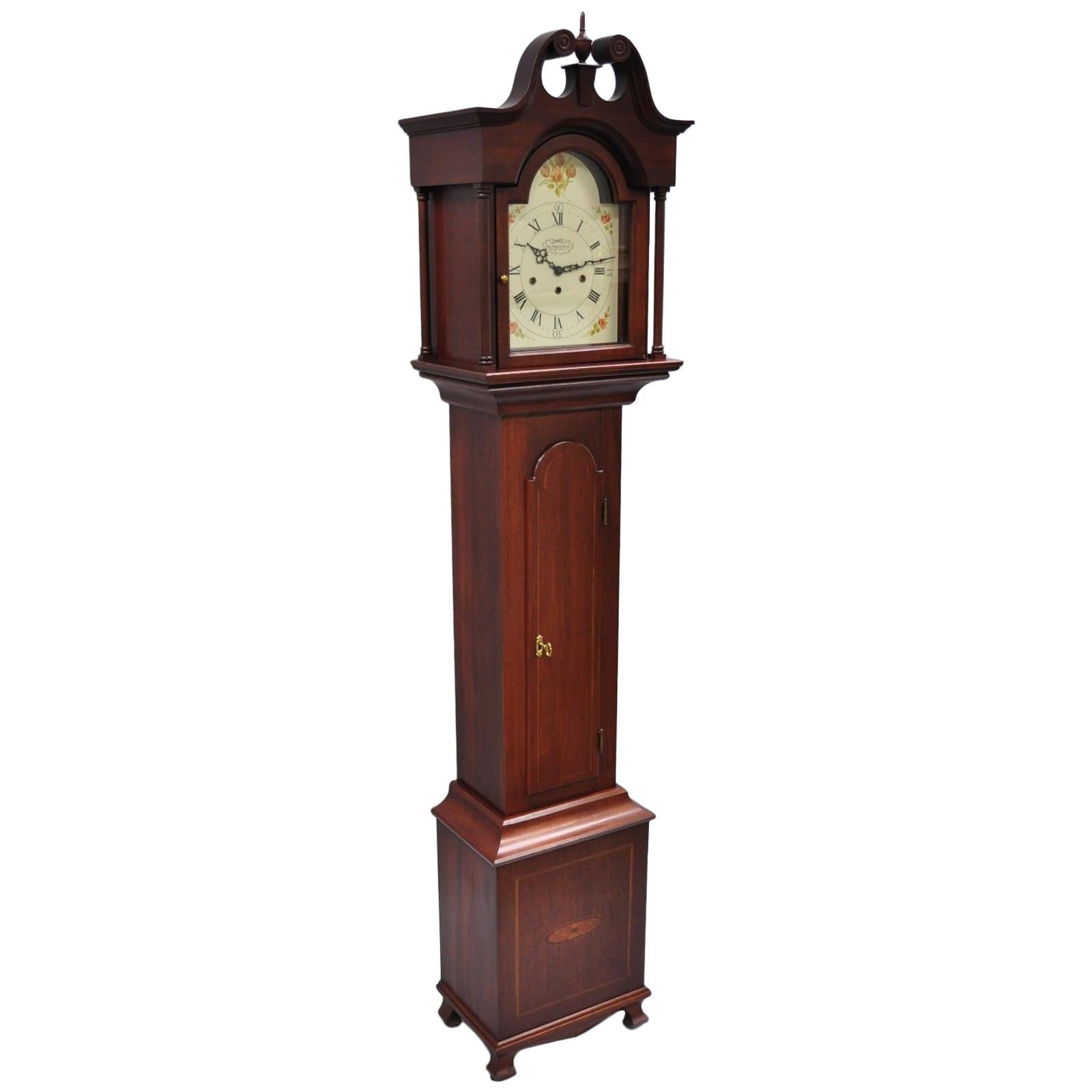 New England Clock Co. Mahogany Inlaid Grandmother Clock Case