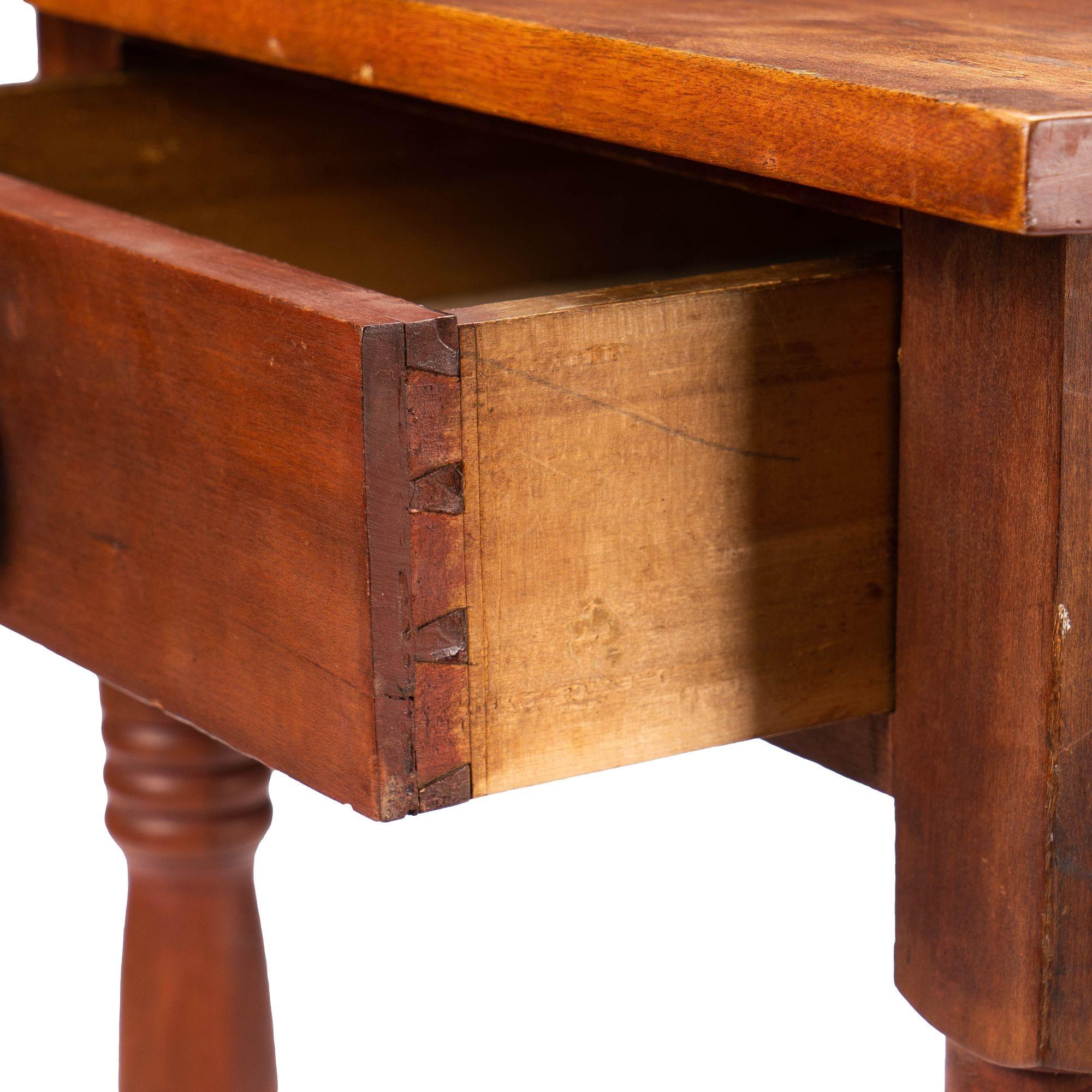 New England Country Sheraton Stained Birch One Drawer Stand '1830' 14