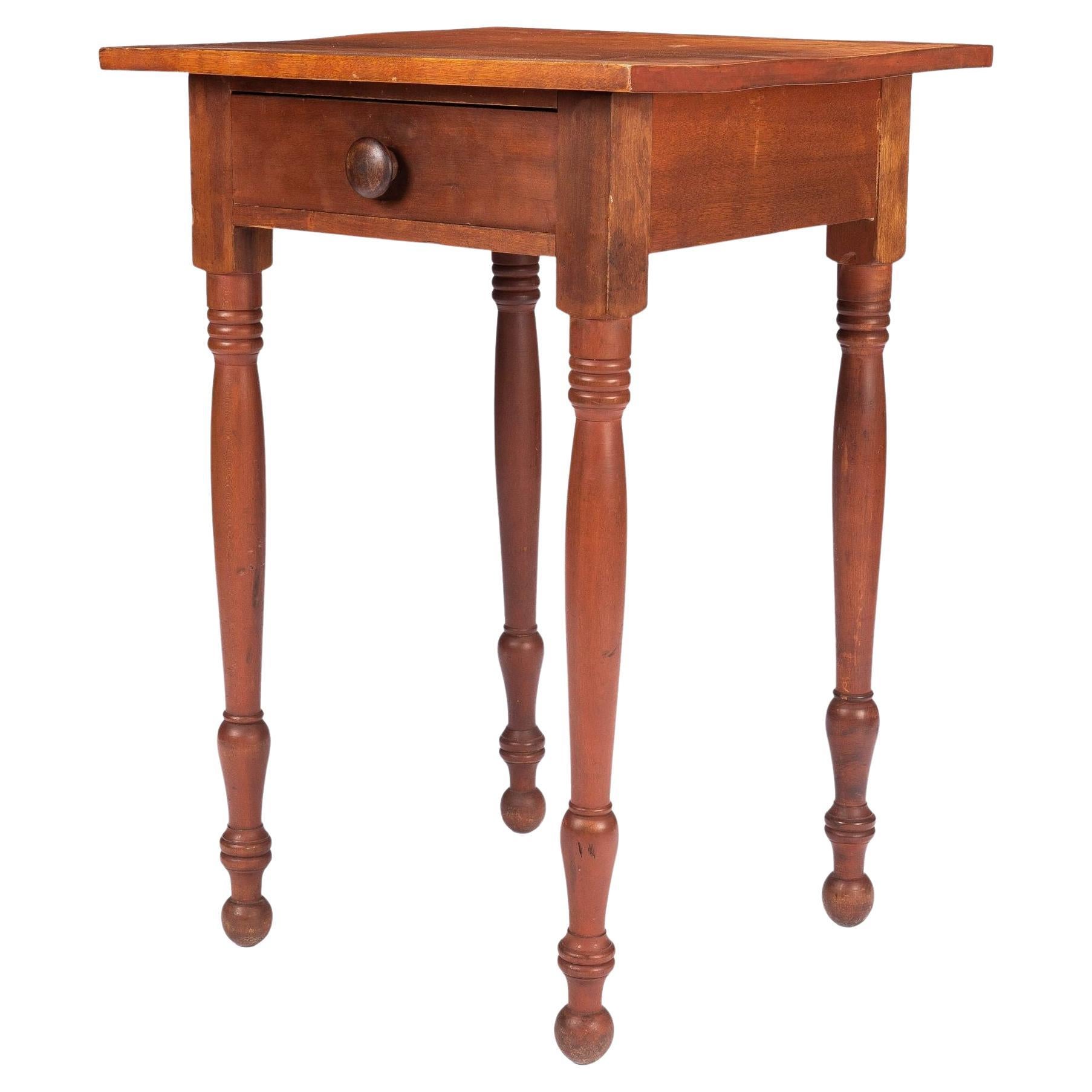New England Country Sheraton Stained Birch One Drawer Stand '1830' For Sale