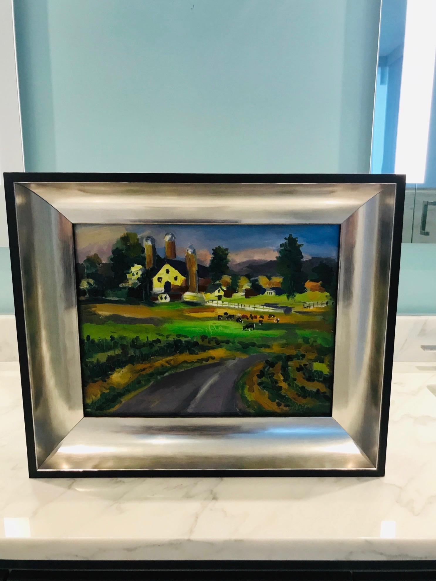 American New England Farm Impressionist Landscape Painting in Custom Frame by John Reilly
