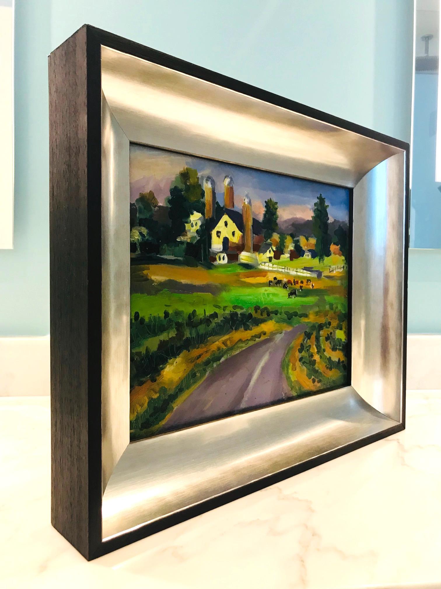 Ebonized New England Farm Impressionist Landscape Painting in Custom Frame by John Reilly