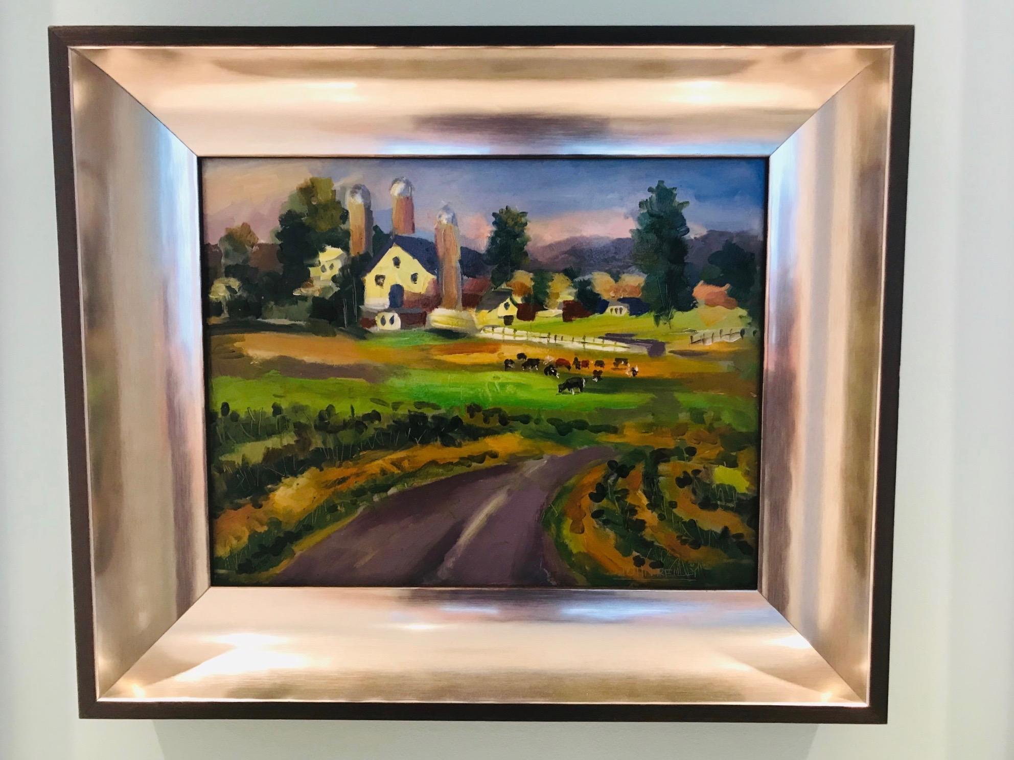 New England Farm Impressionist Landscape Painting in Custom Frame by John Reilly In Excellent Condition In Fort Lauderdale, FL