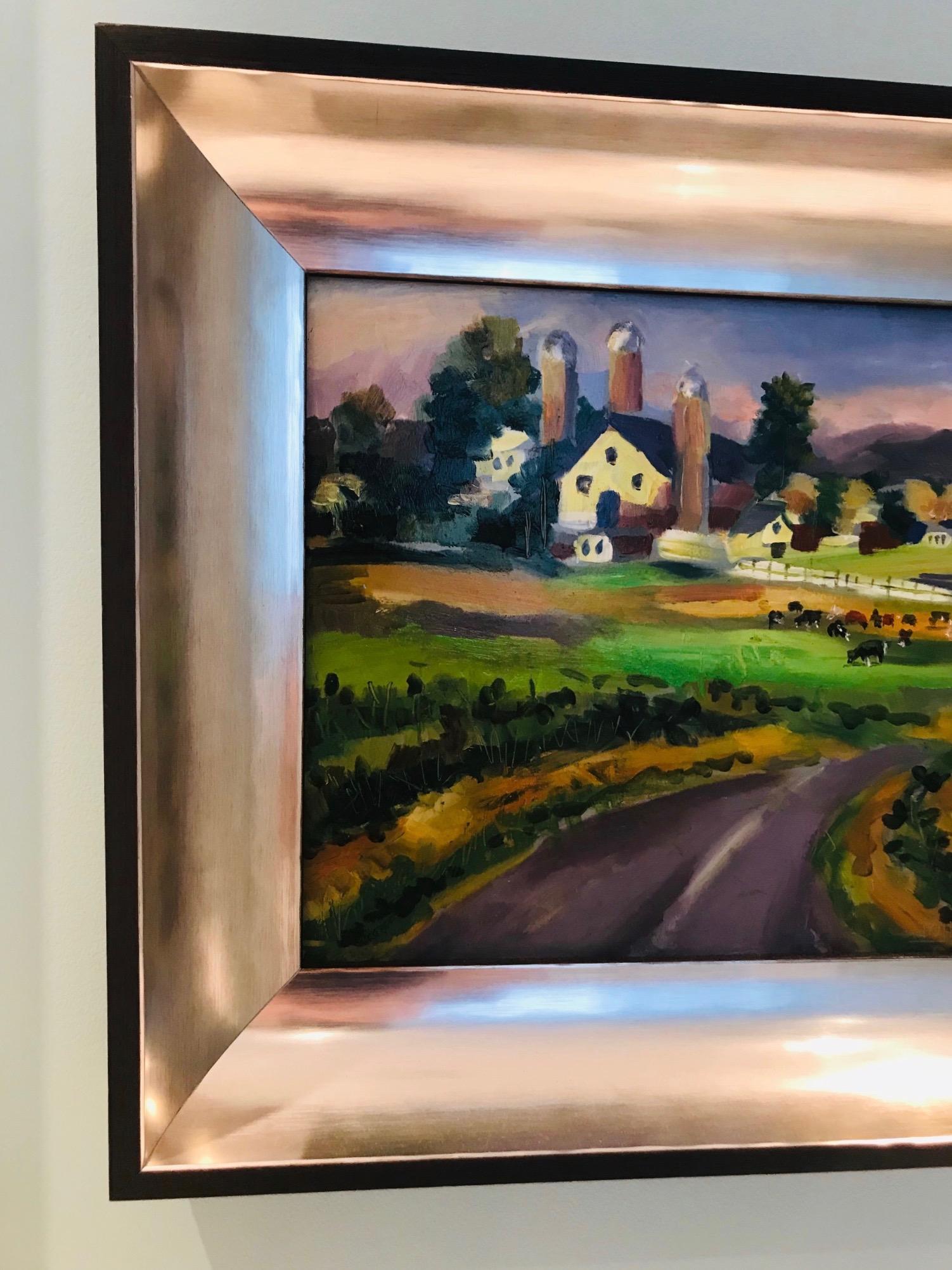 Contemporary New England Farm Impressionist Landscape Painting in Custom Frame by John Reilly