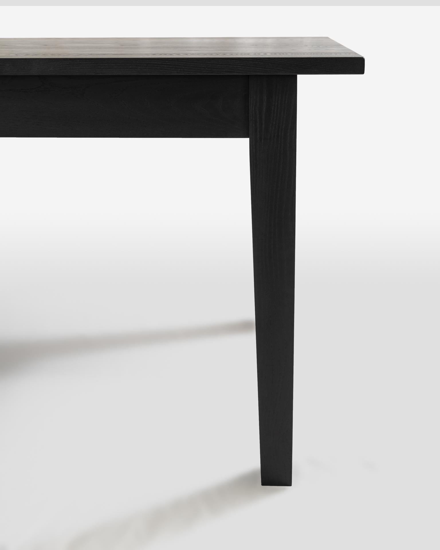 Contemporary New England Farm Table, Shaker Modern Dining Table in Blackened Ash For Sale