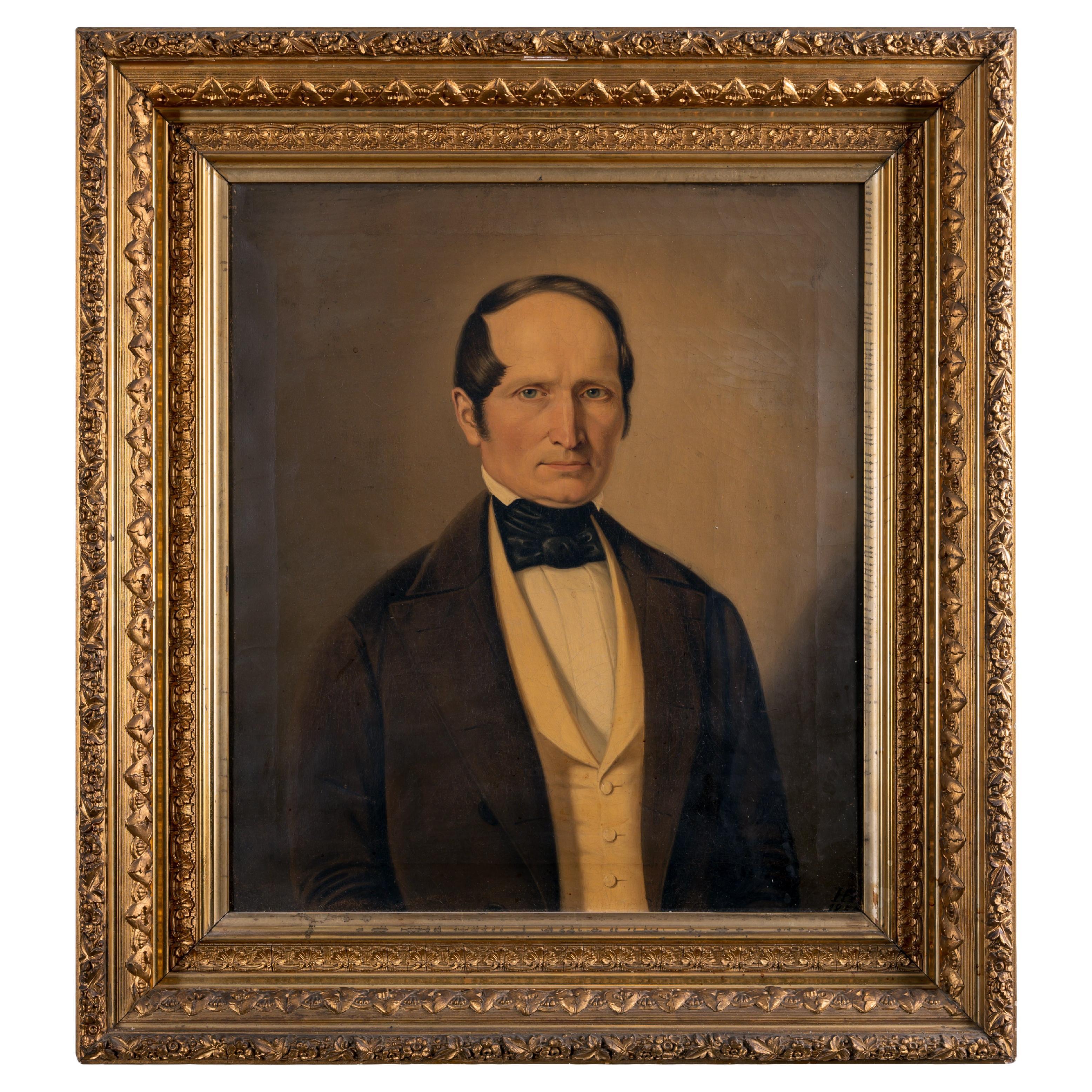 New England Gentleman Portrait Painting, 1854 For Sale