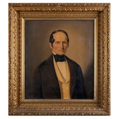 Antique New England Gentleman Portrait Painting, 1854