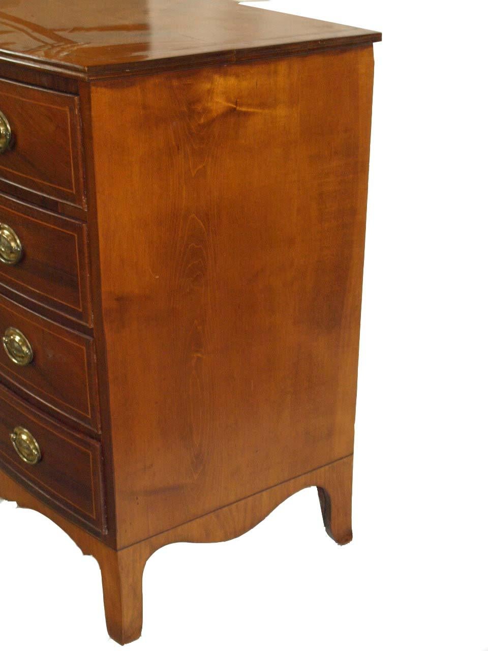 American New England Hepplewhite Mahogany and Maple Inlaid Bow Front Chest For Sale