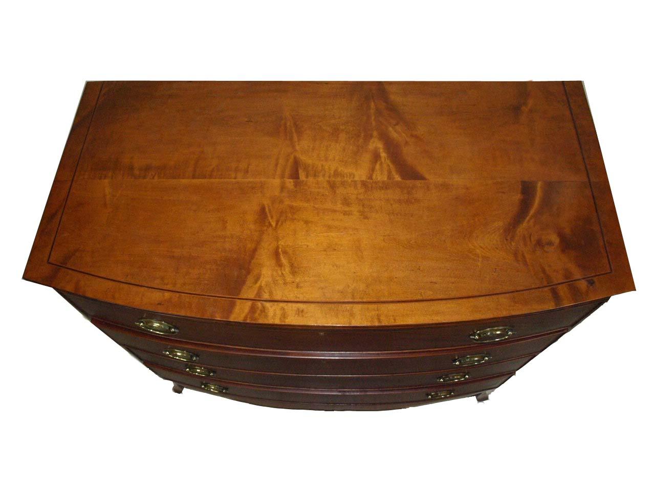 Inlay New England Hepplewhite Mahogany and Maple Inlaid Bow Front Chest For Sale