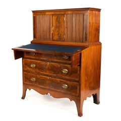 New England Hepplewhite Step Back Tambour Flip Top Secretary Desk