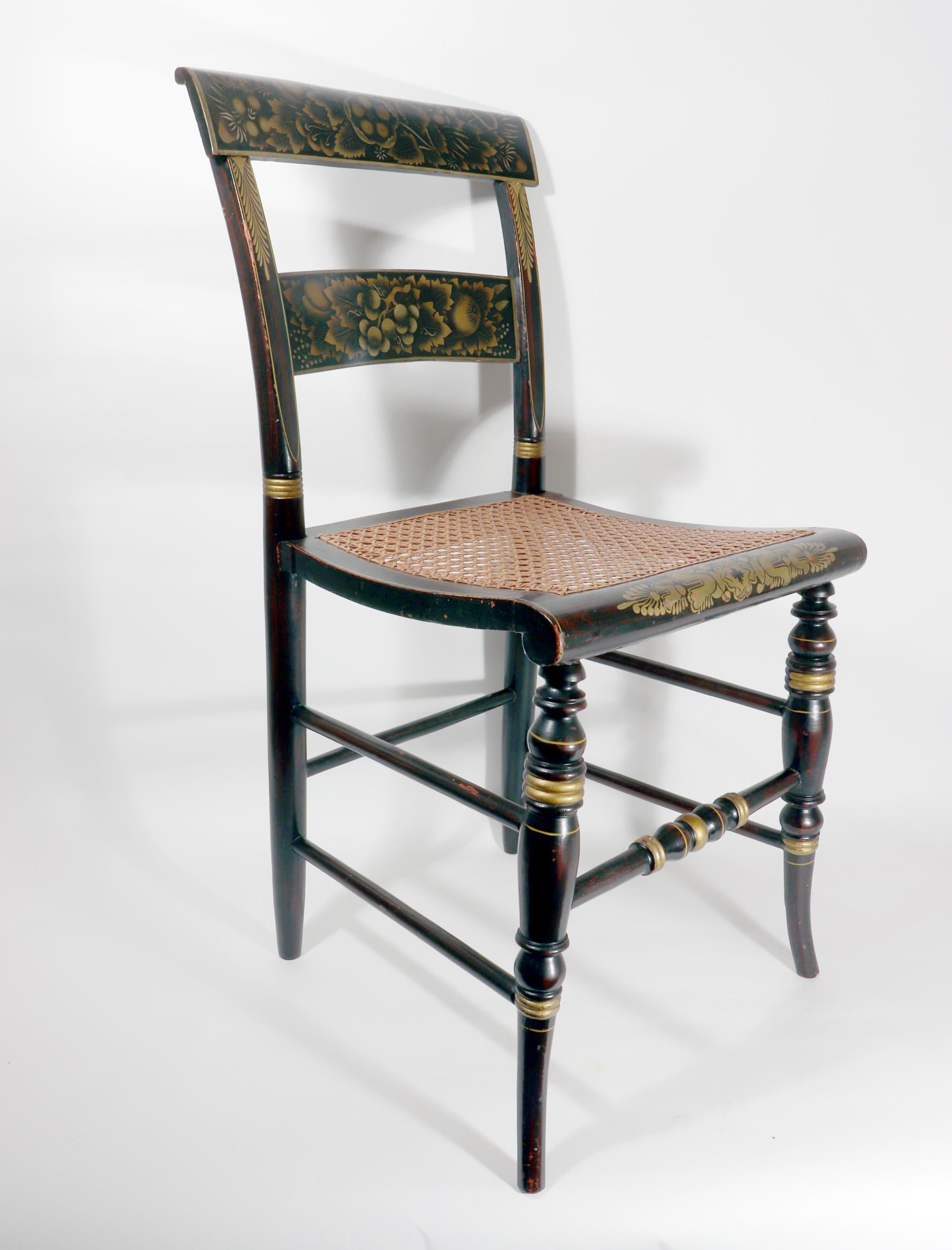 Six New England Hitchcock Chairs Rosewood Painted & Stenciled Flowering Plants For Sale 2