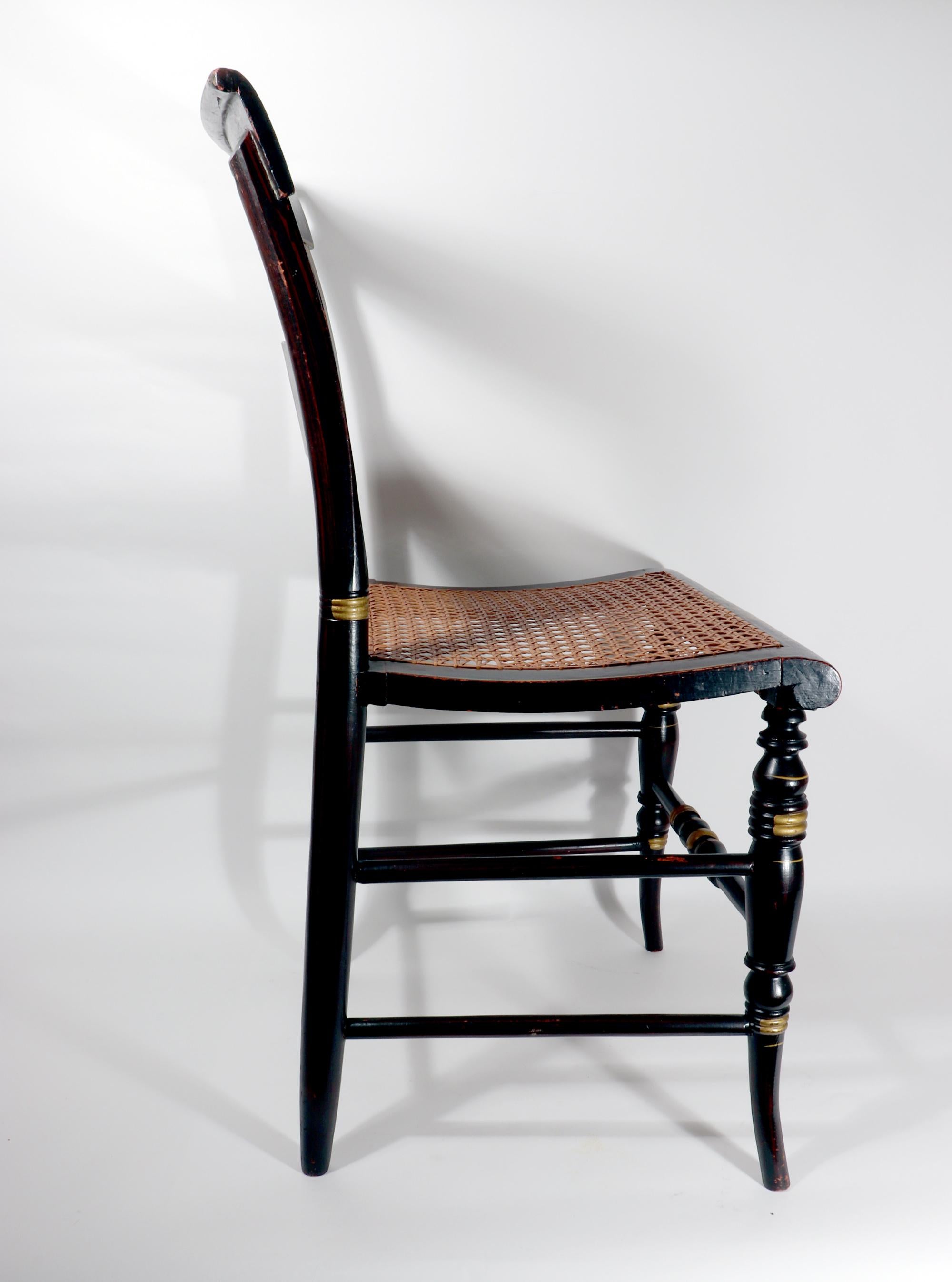 Six New England Hitchcock Chairs Rosewood Painted & Stenciled Flowering Plants For Sale 3
