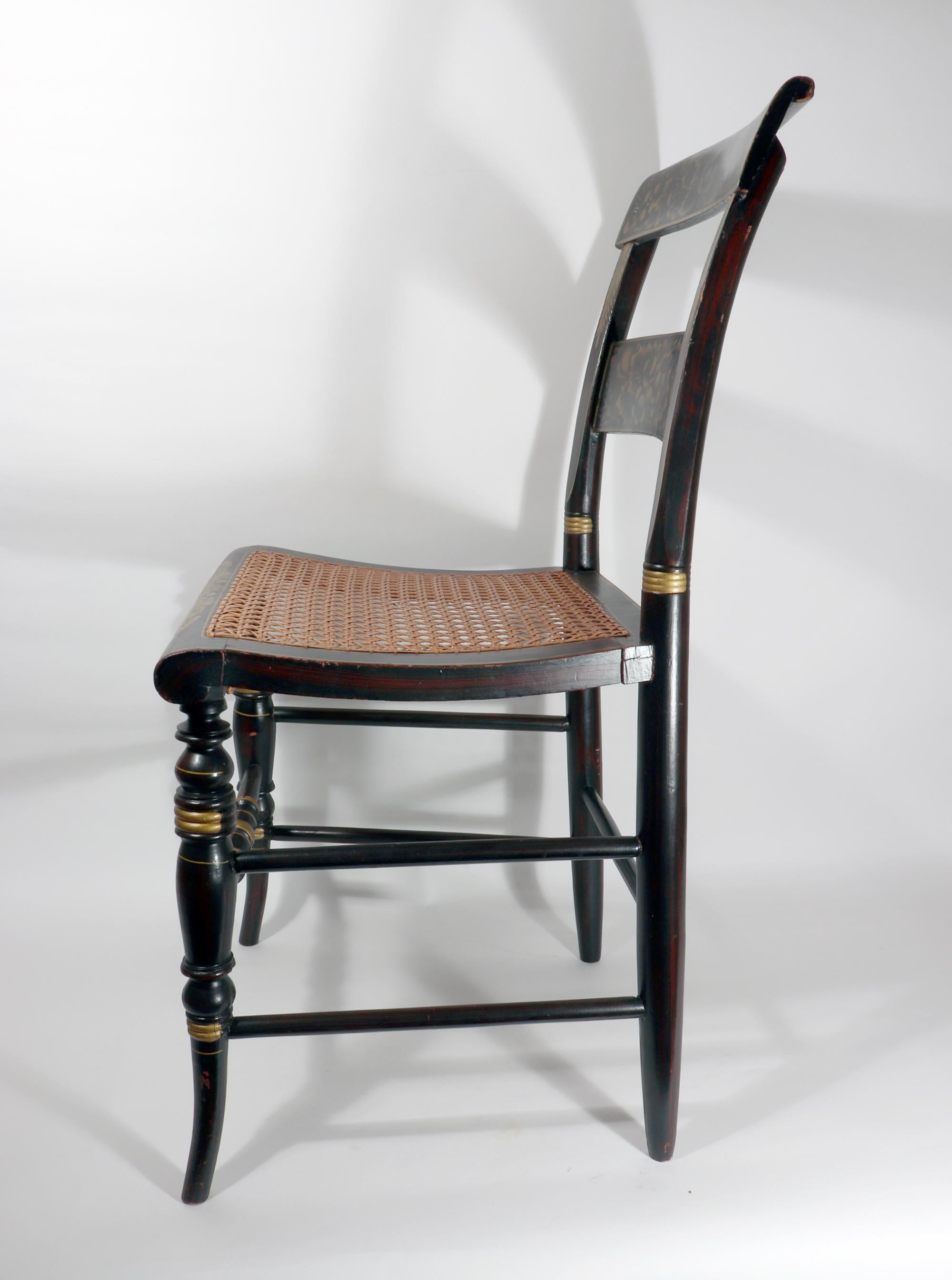 Six New England Hitchcock Chairs Rosewood Painted & Stenciled Flowering Plants For Sale 6