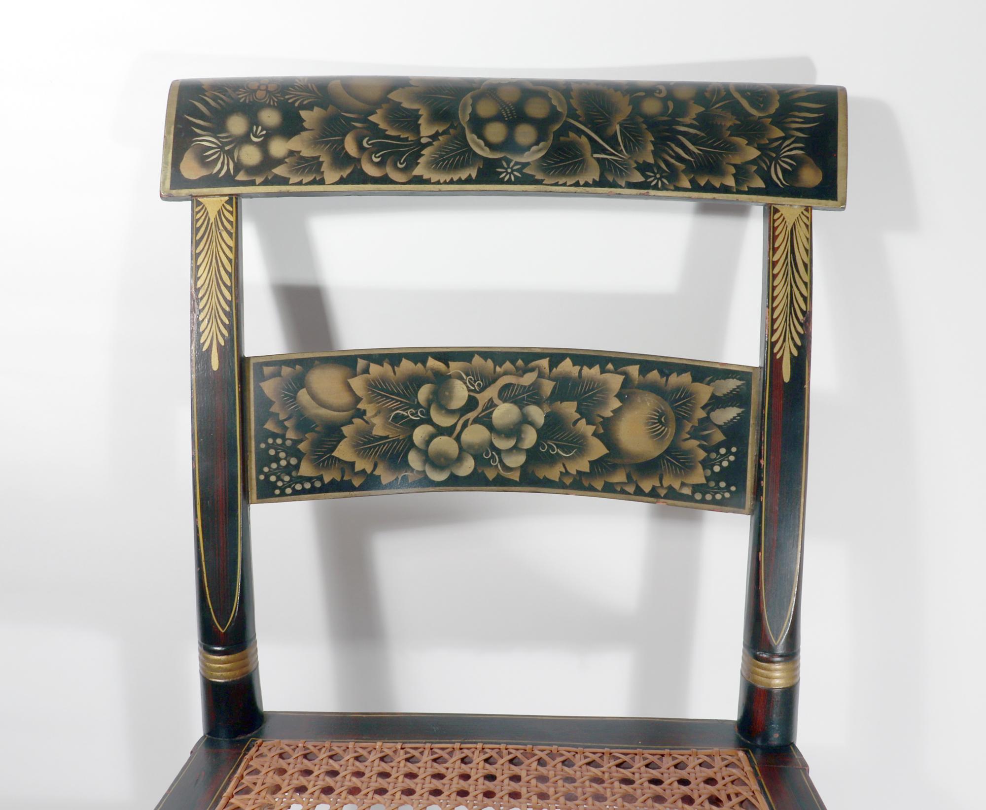 Six New England Hitchcock Chairs Rosewood Painted & Stenciled Flowering Plants For Sale 7