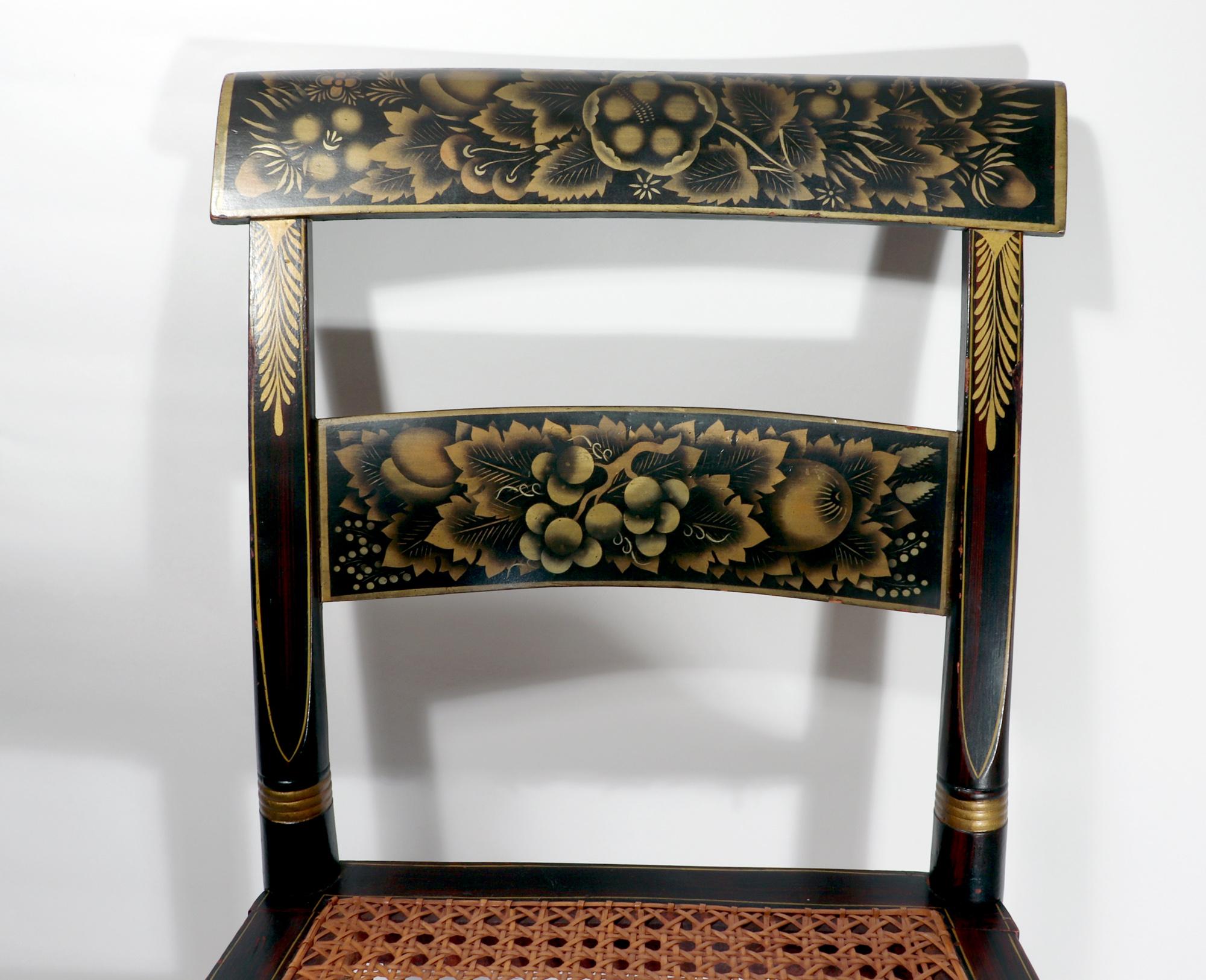 Six New England Hitchcock Chairs Rosewood Painted & Stenciled Flowering Plants For Sale 9