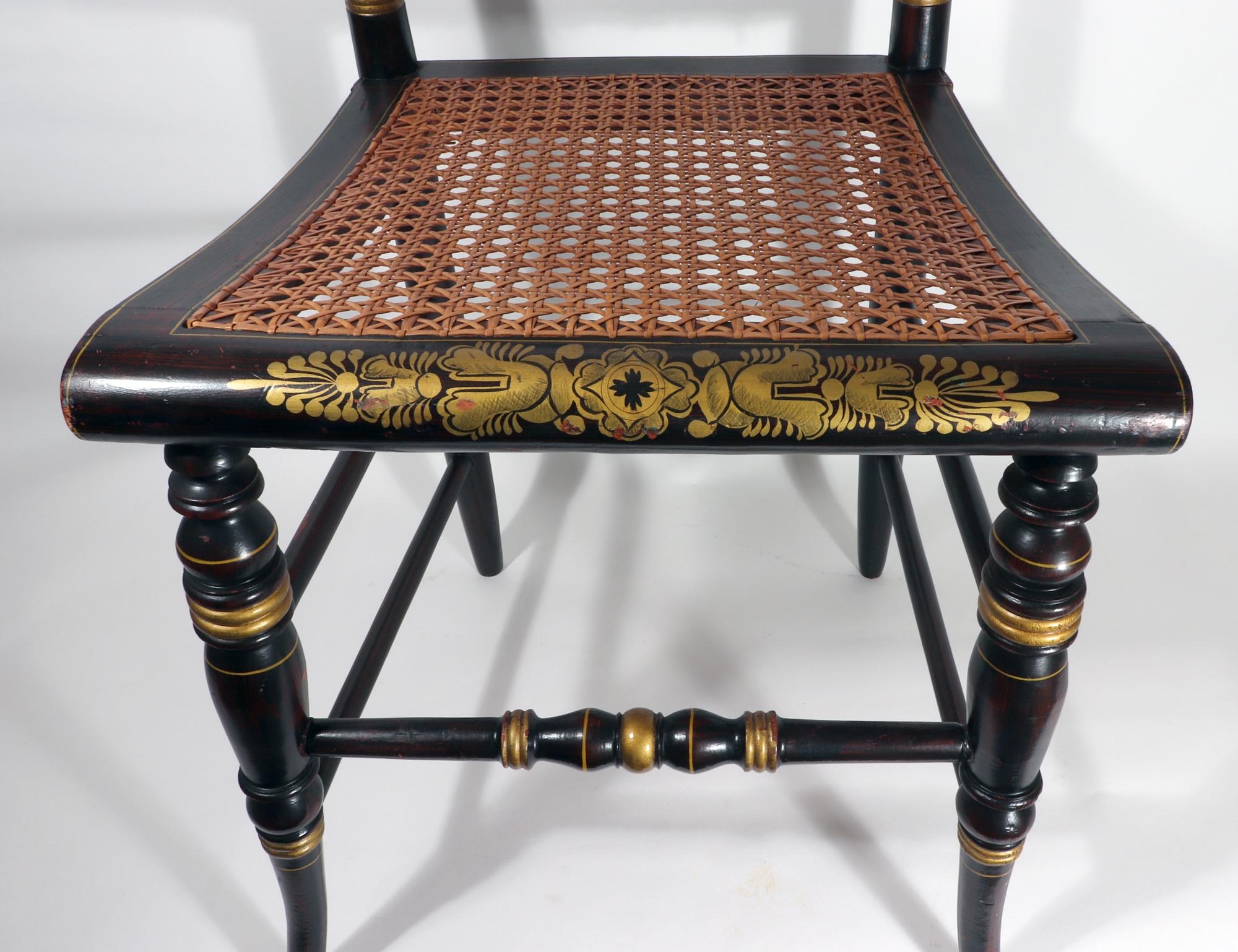 Six New England Hitchcock Chairs Rosewood Painted & Stenciled Flowering Plants For Sale 10