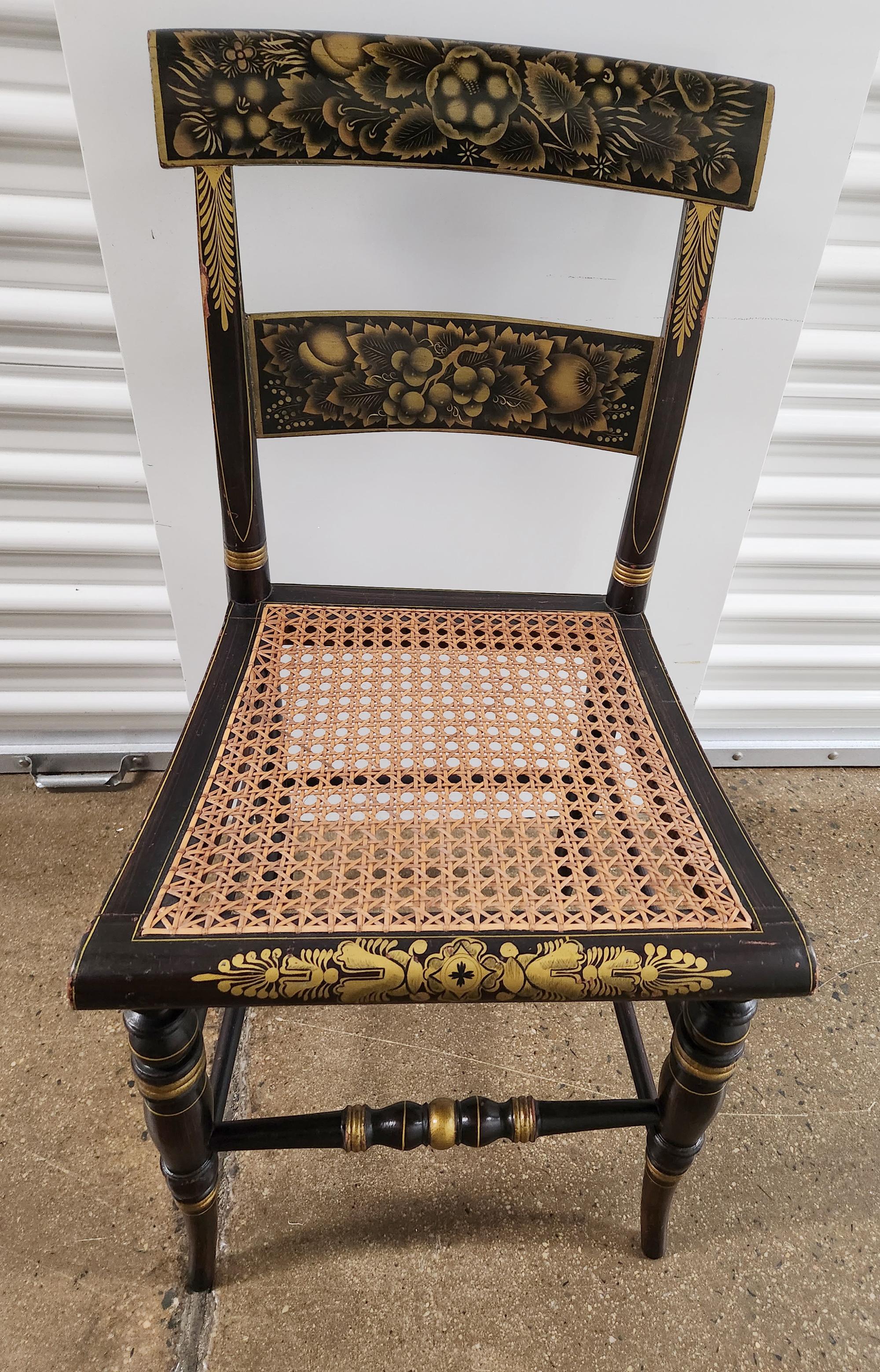 American Classical New England Hitchcock Chairs Rosewood Painted & Stenciled Flowering Plants For Sale