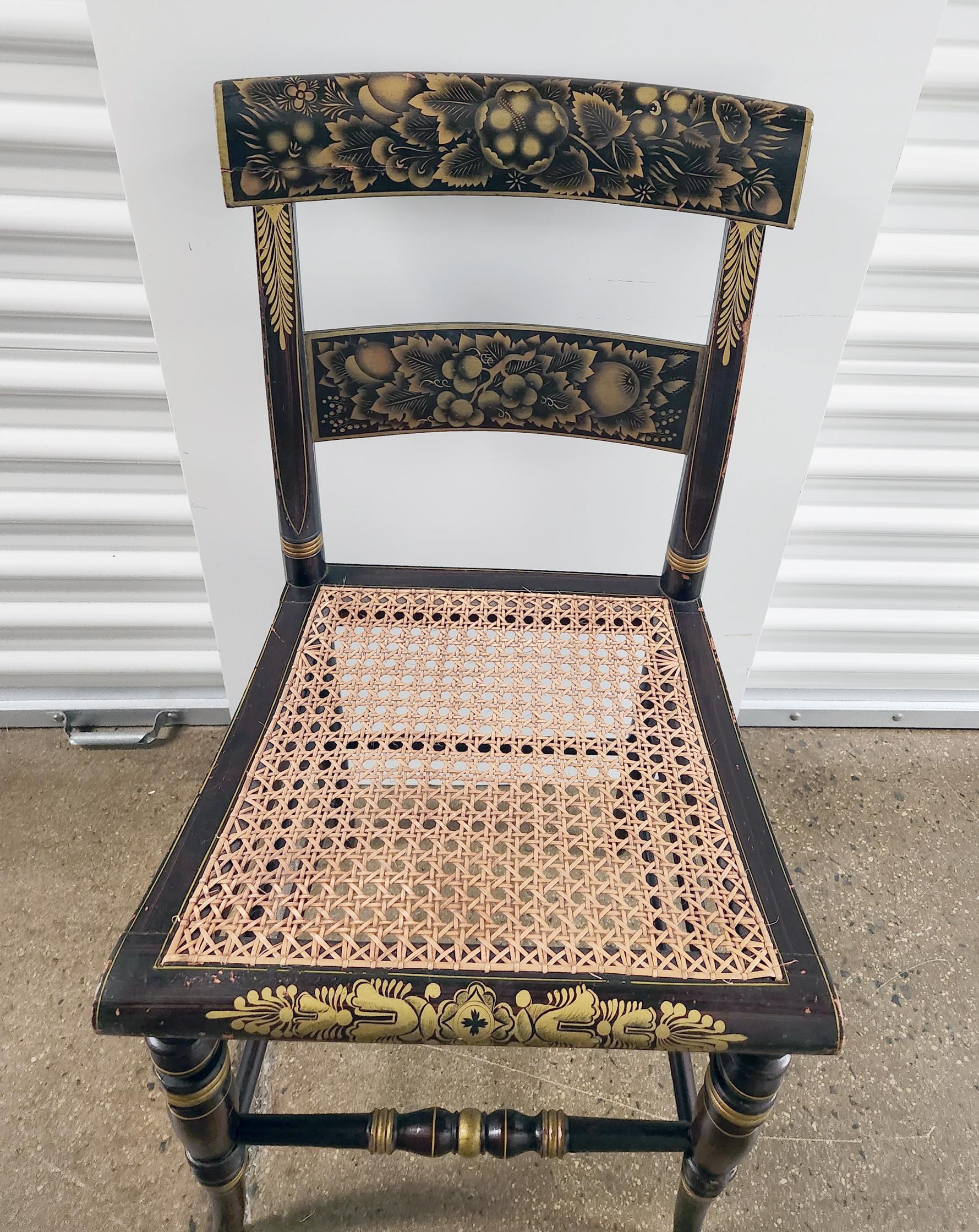 American New England Hitchcock Chairs Rosewood Painted & Stenciled Flowering Plants For Sale