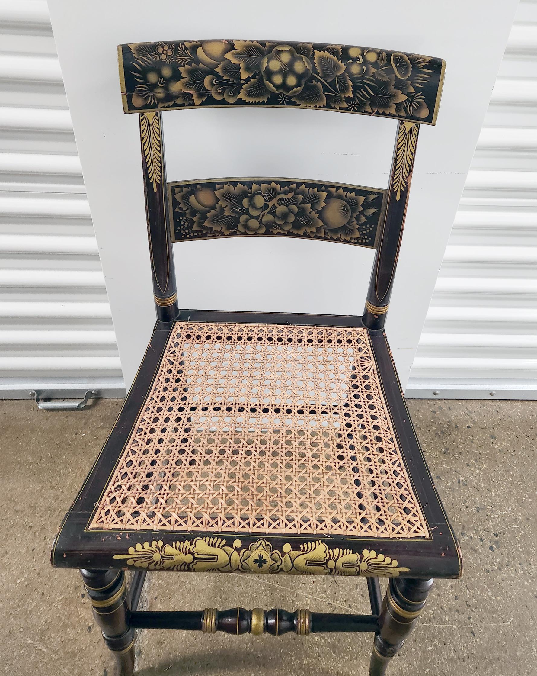 American Six New England Hitchcock Chairs Rosewood Painted & Stenciled Flowering Plants For Sale