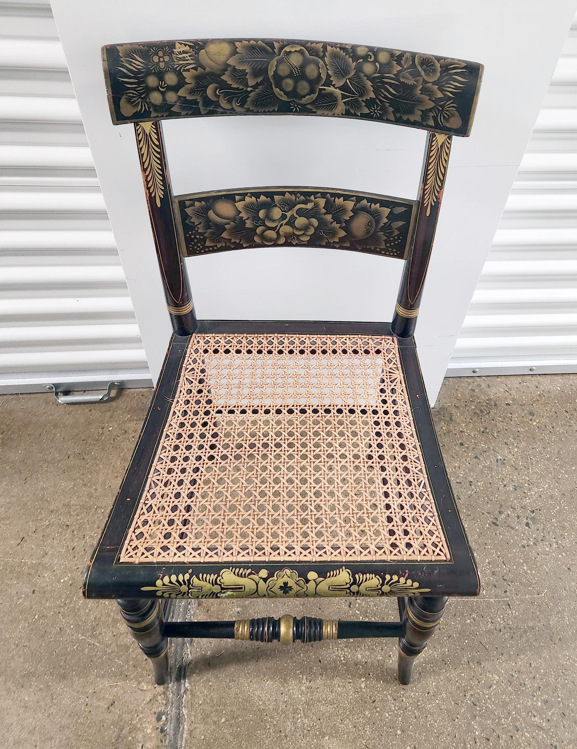 Six New England Hitchcock Chairs Rosewood Painted & Stenciled Flowering Plants In Good Condition For Sale In Downingtown, PA