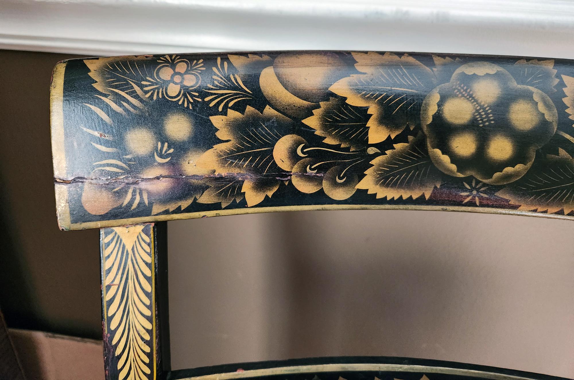 Mid-19th Century Six New England Hitchcock Chairs Rosewood Painted & Stenciled Flowering Plants For Sale