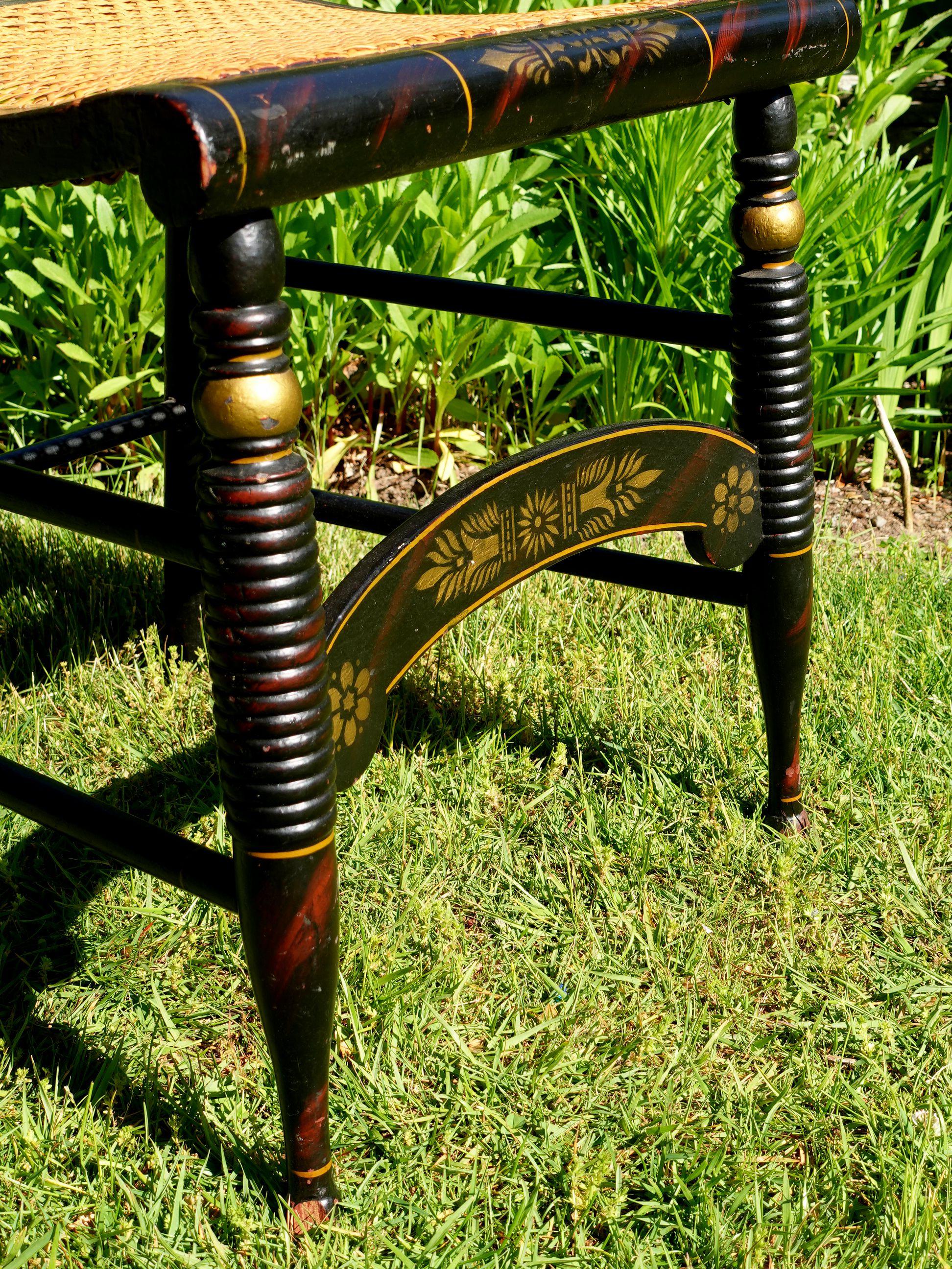 Hand-Carved New England Hitchcock Style Chair with Woven Rush Seat For Sale