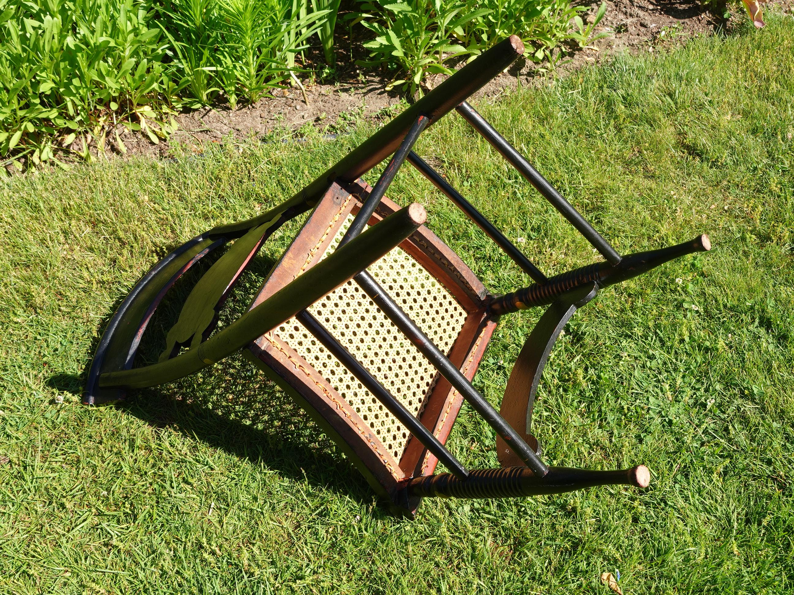 Wood New England Hitchcock Style Chair with Woven Rush Seat For Sale