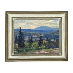 Antique “New England Landscape” Oil on Board Painting by Charles Gordon Harris