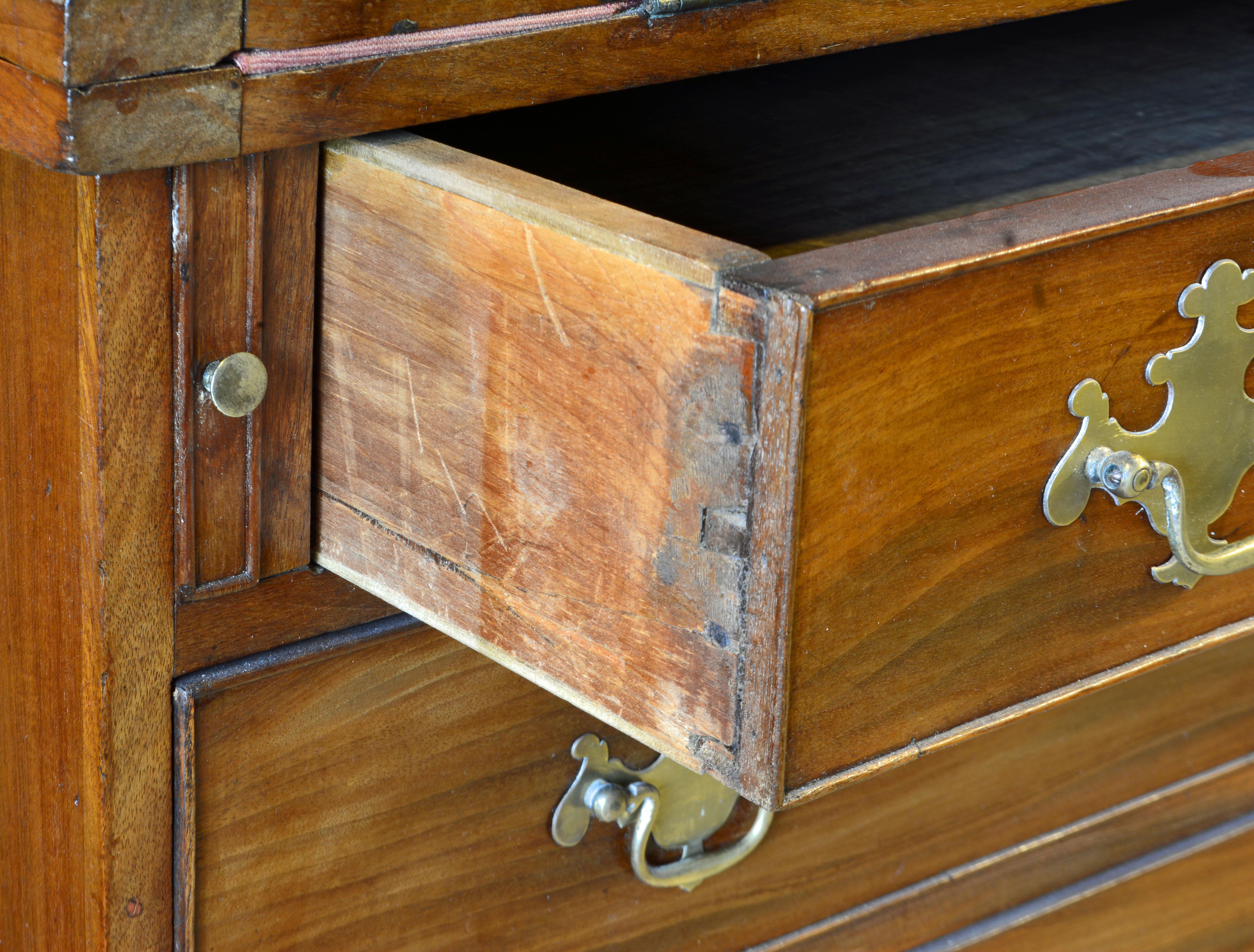 New England Mahogany and Maple Tambour Door Secretary Desk Signed and Dated 1812 3