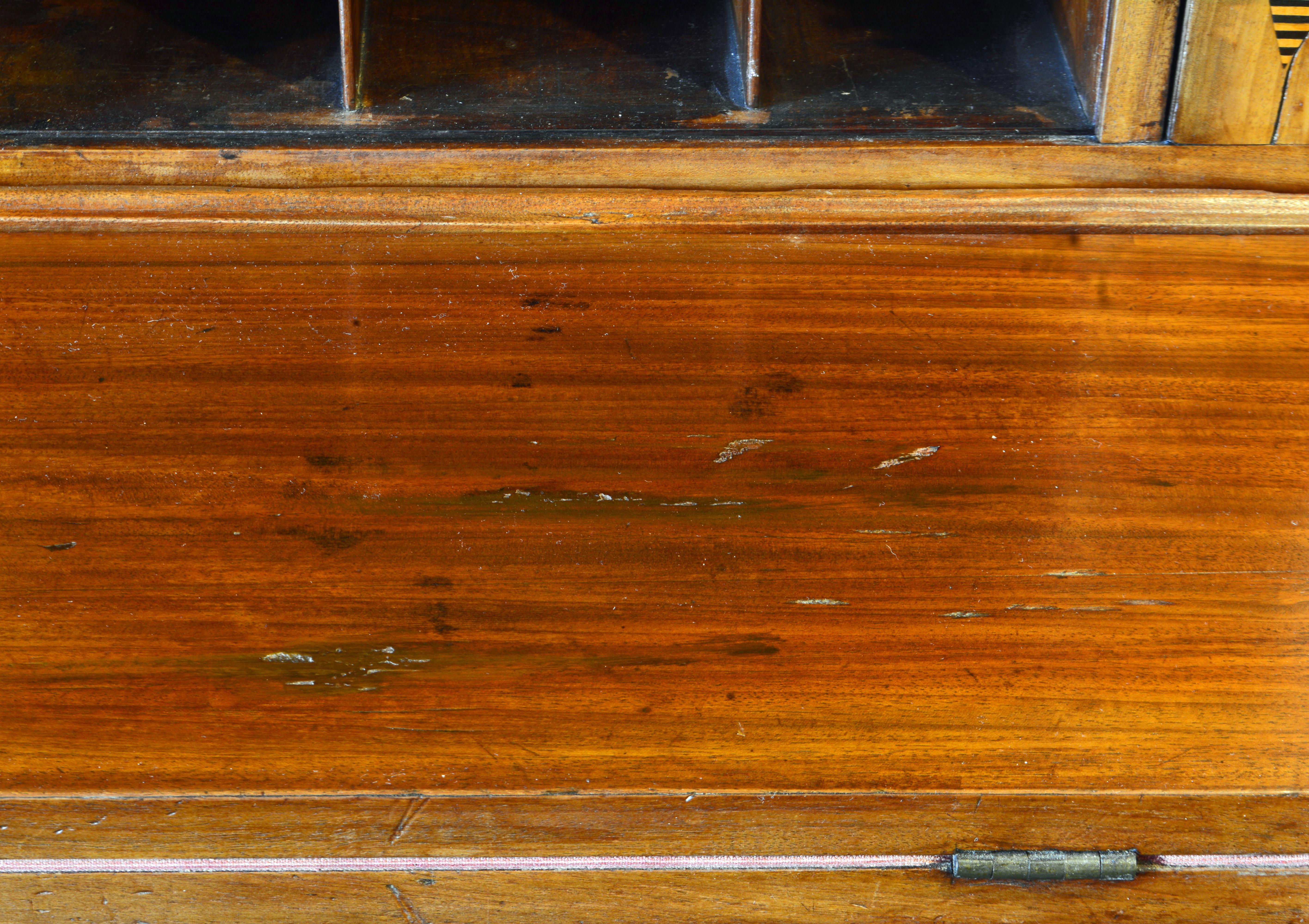 New England Mahogany and Maple Tambour Door Secretary Desk Signed and Dated 1812 5