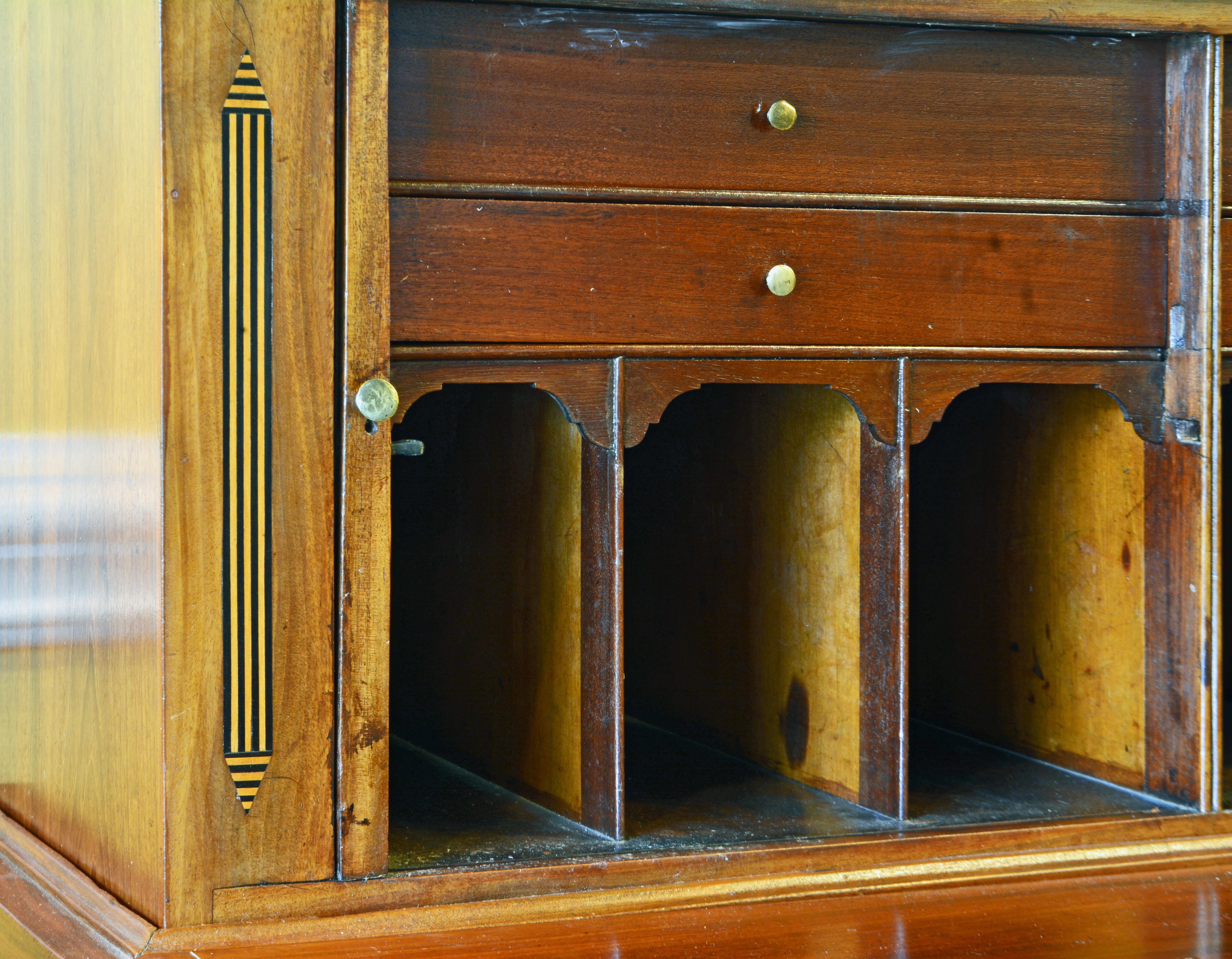 New England Mahogany and Maple Tambour Door Secretary Desk Signed and Dated 1812 2