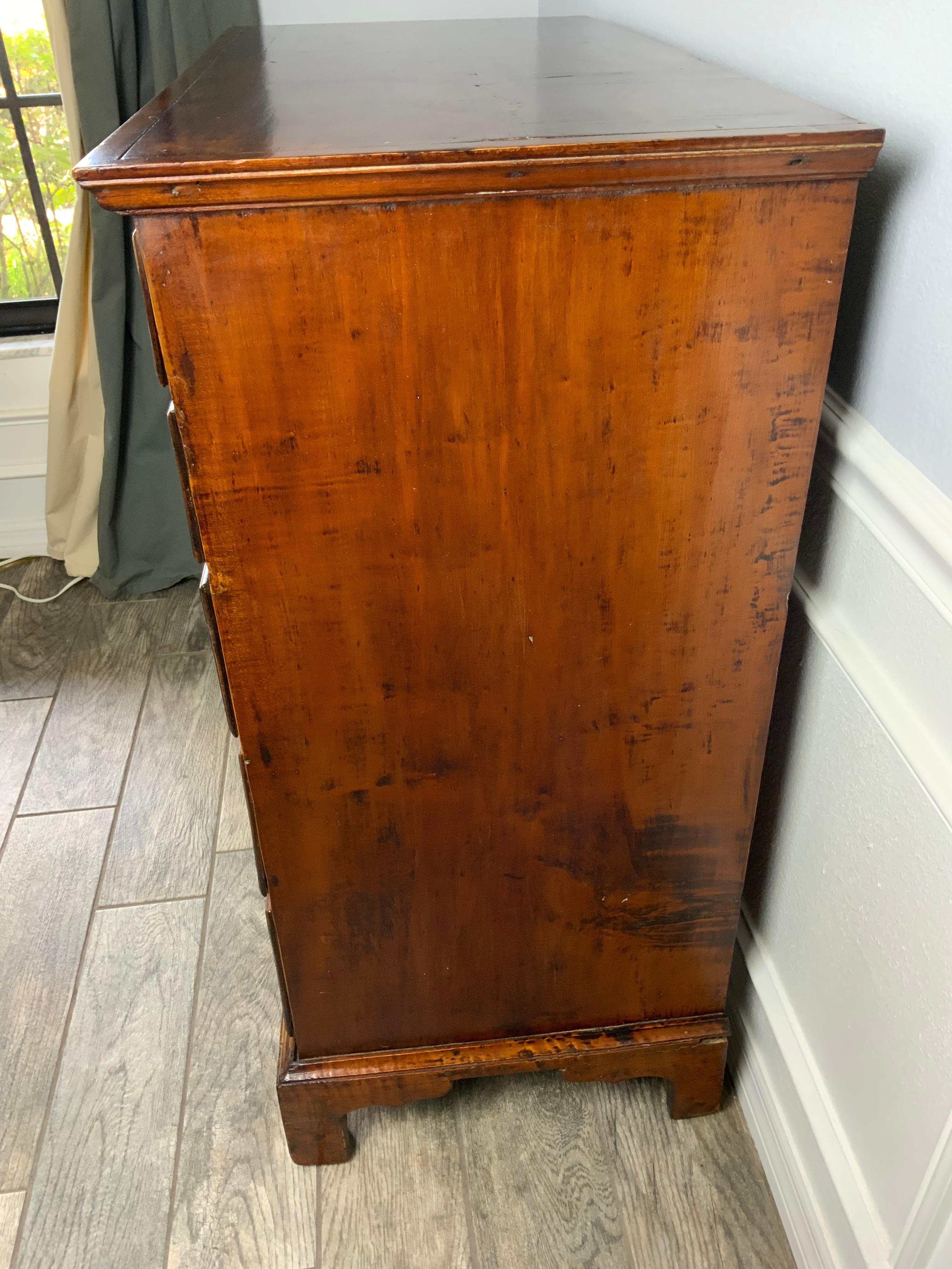 American New England Maple Six Drawer Chippendale Chest For Sale