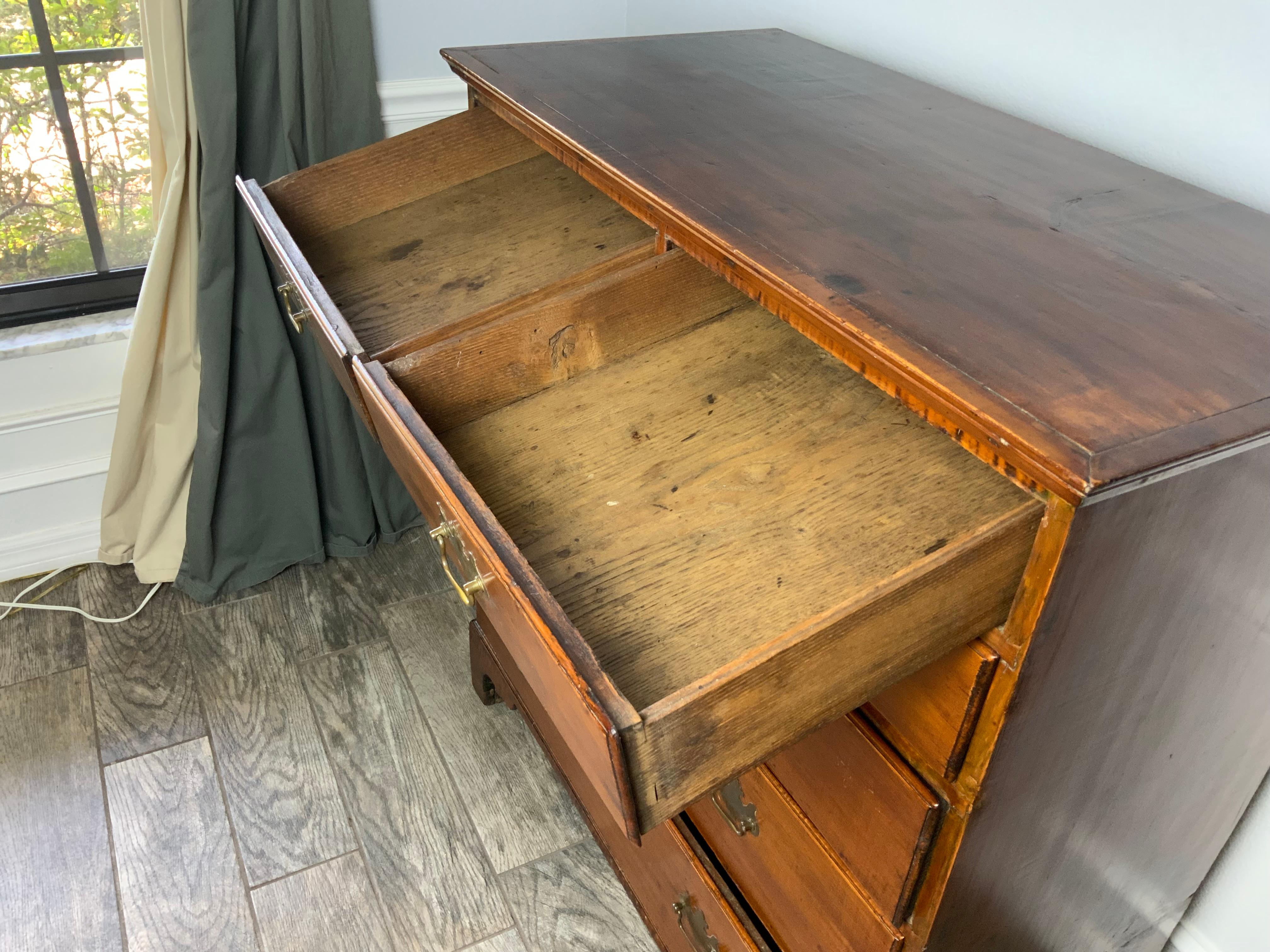 New England Maple Six Drawer Chippendale Chest For Sale 4